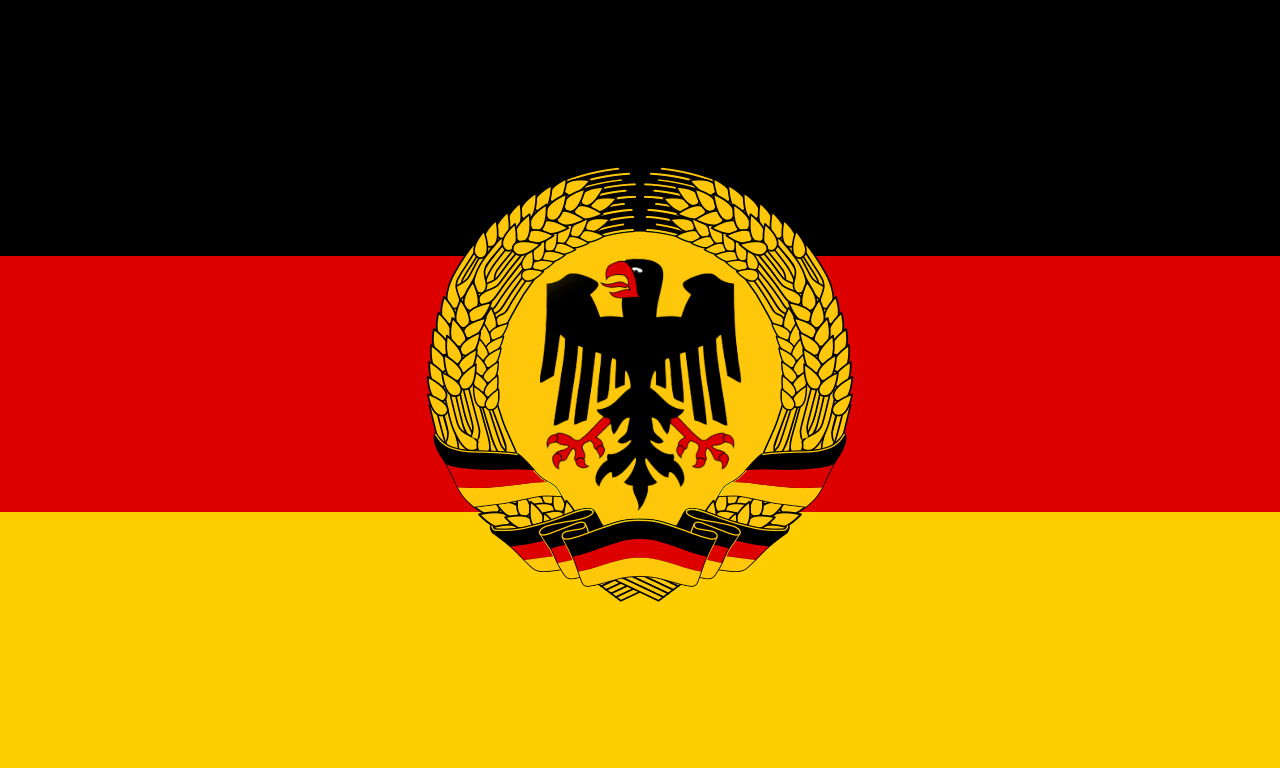 Flag of West Germany in the style of East Germany including the wreath