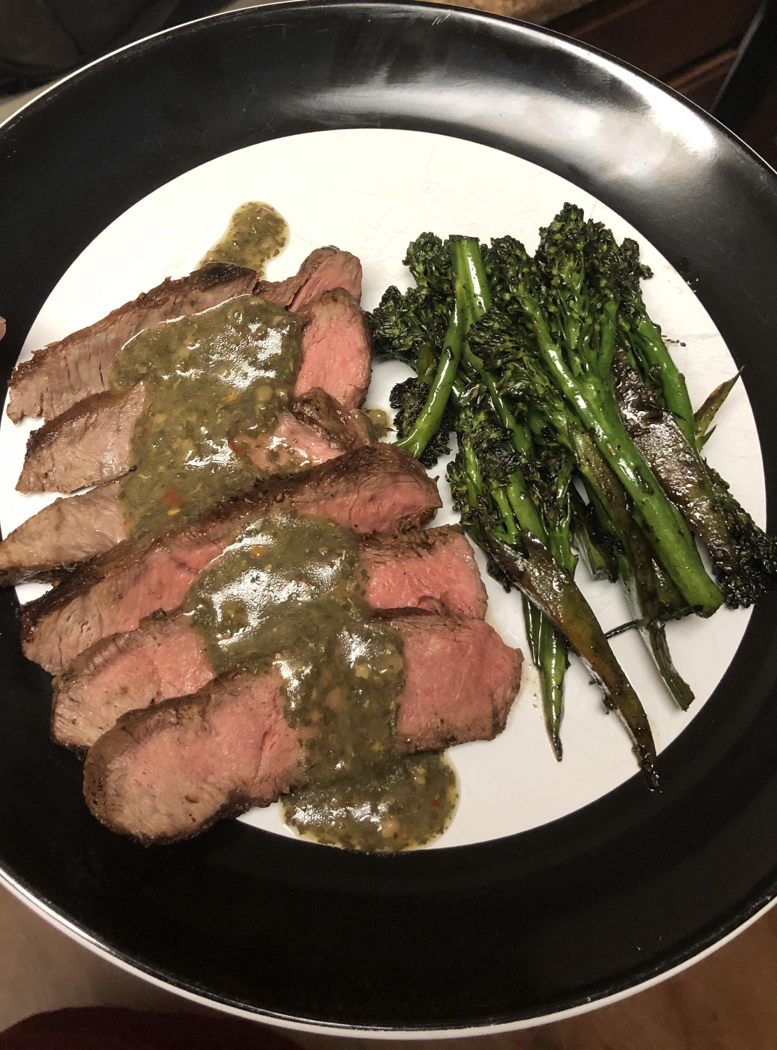 Flat iron steak w/chimichuri and broccolini r/ketorecipes