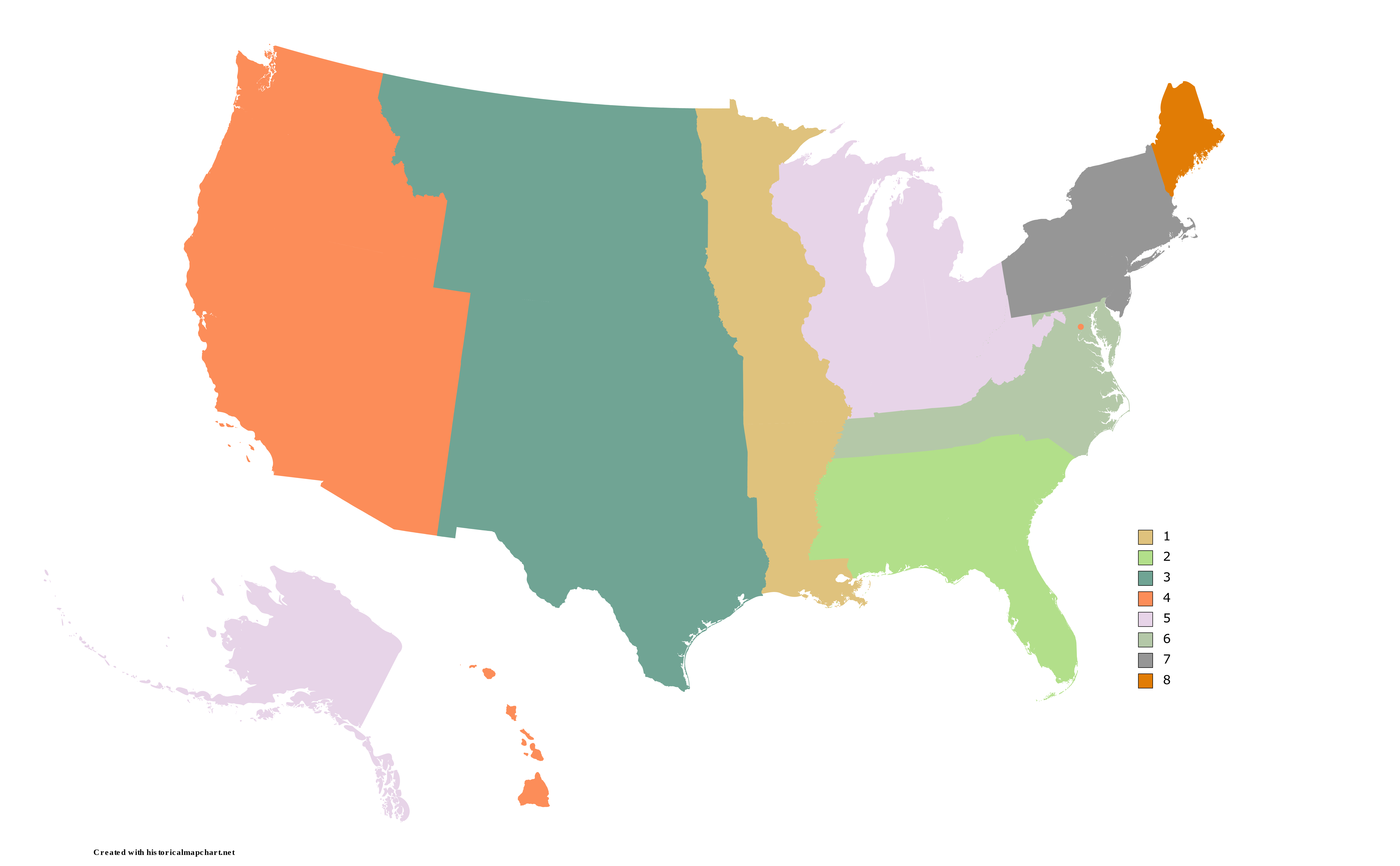 map of the us if it was split into 8 regions with unequal population