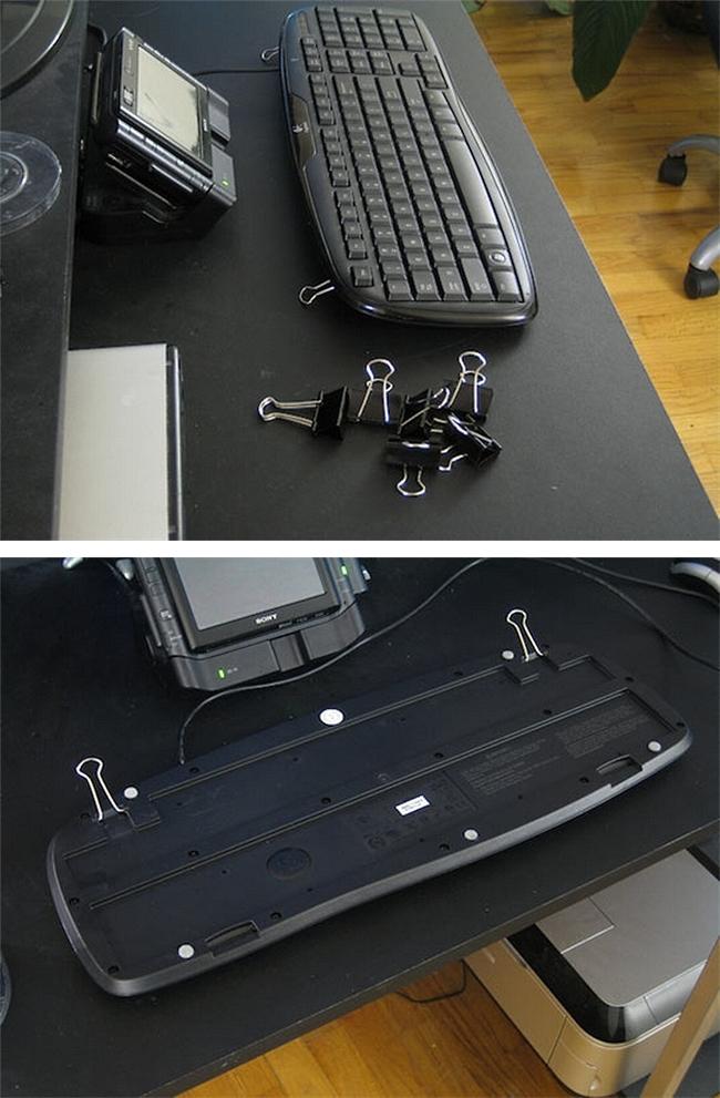 Use binder clips to fix broken keyboard feet. r/lifehacks