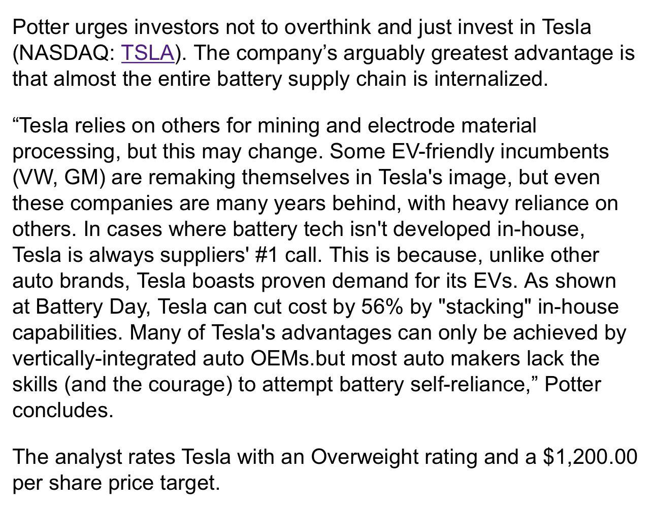 Piper Sandler Analyst Alex Potter TSLA Update