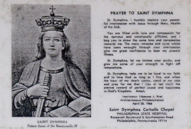 Prayer to St. Dymphna, my favorite prayer card of my blessed saint r