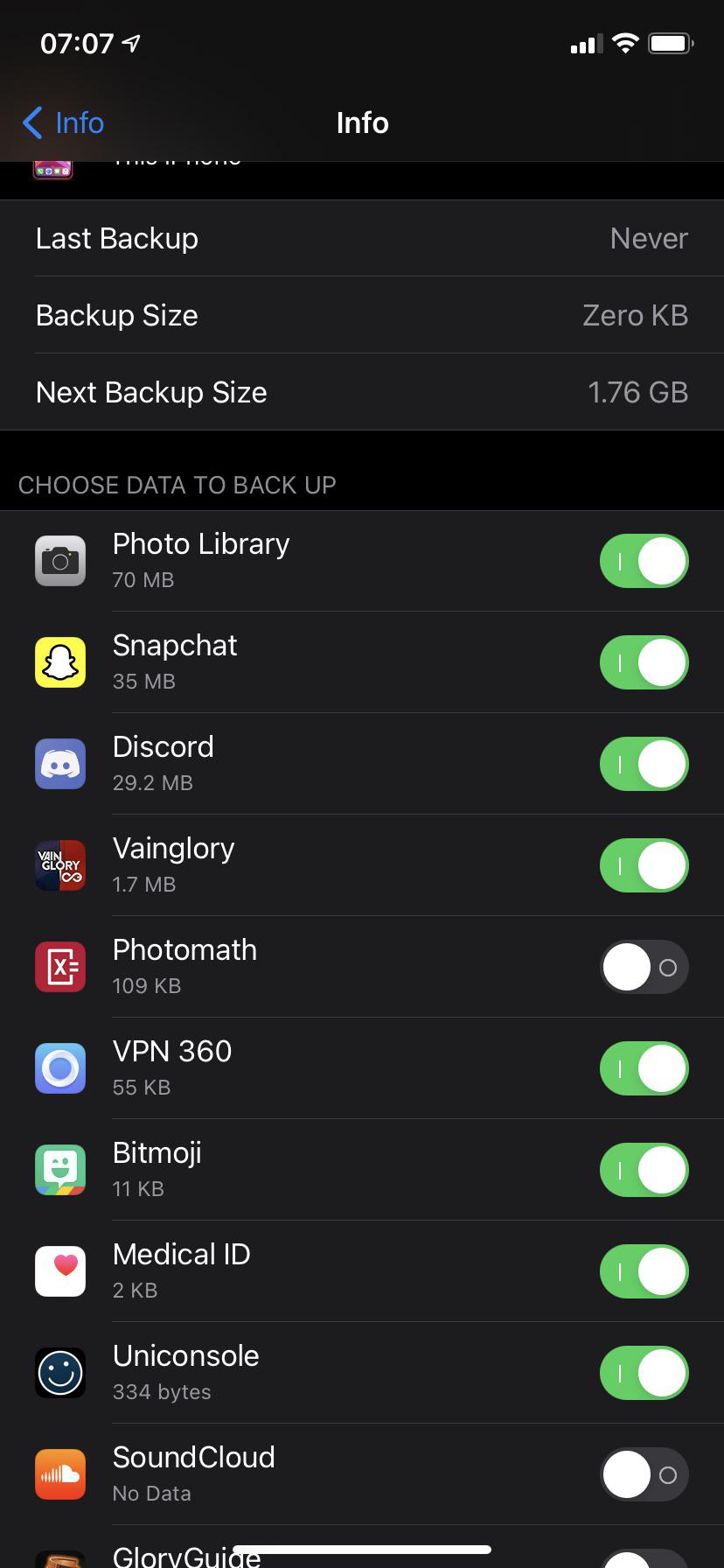 These are the only apps I have turned on for backup. Why is my next