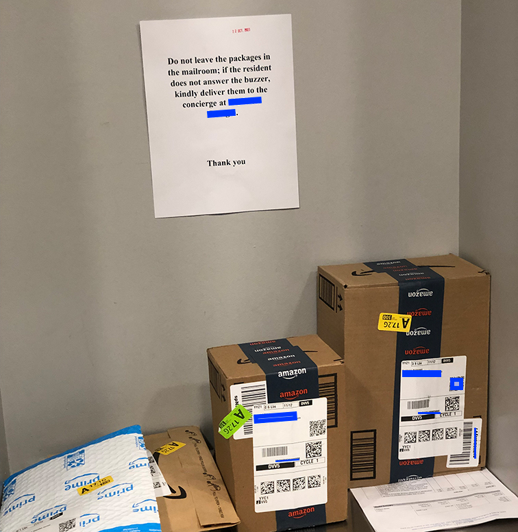 Delivery drivers always leave packages in our mailroom, directly under