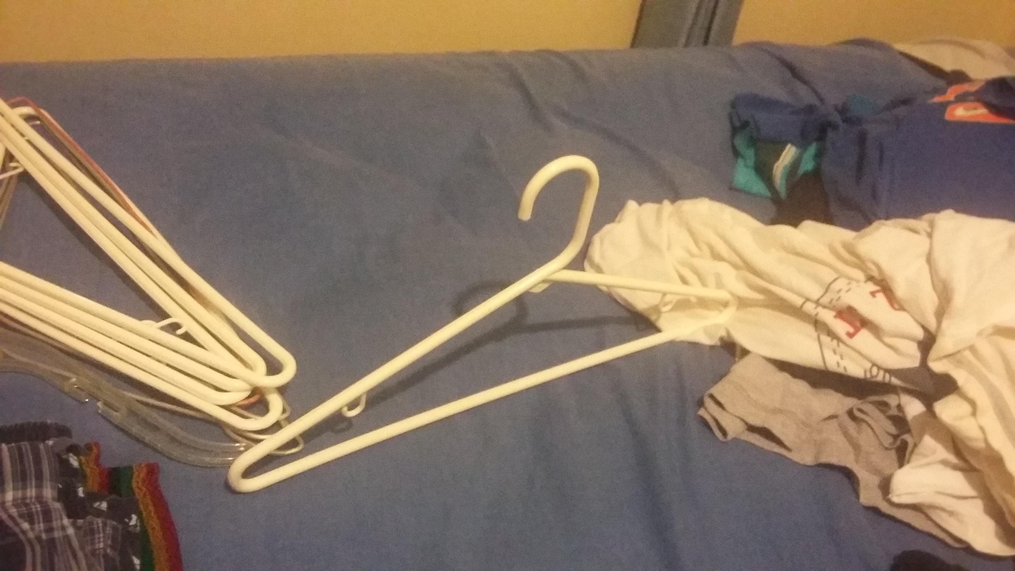 Dropped a clothes hanger while folding my clothes and this happened r