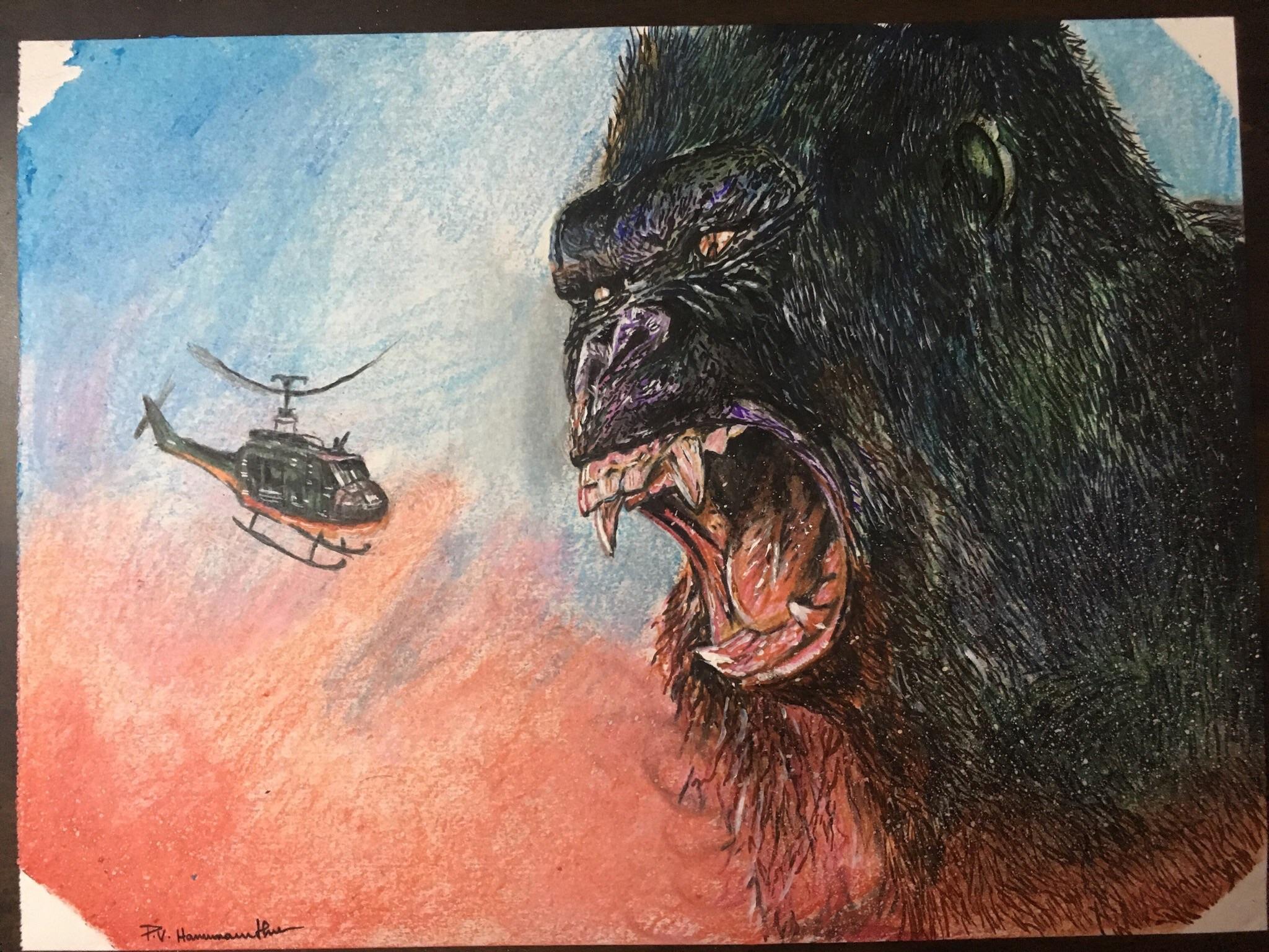 Kong skull island color pencil drawing drawing