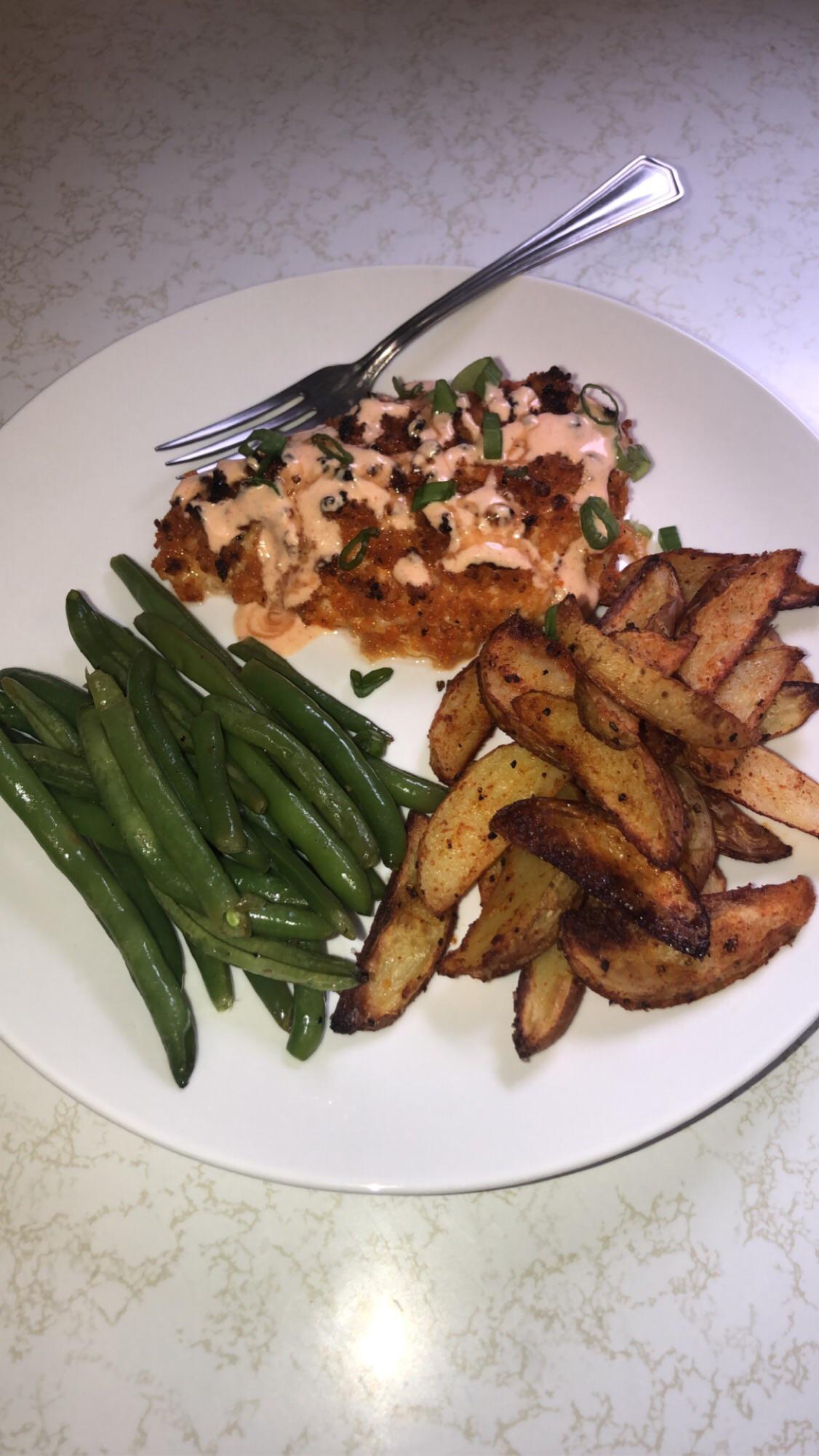 BuffaloSpiced Crispy Chicken Cutlets with monterey jack, *crispy
