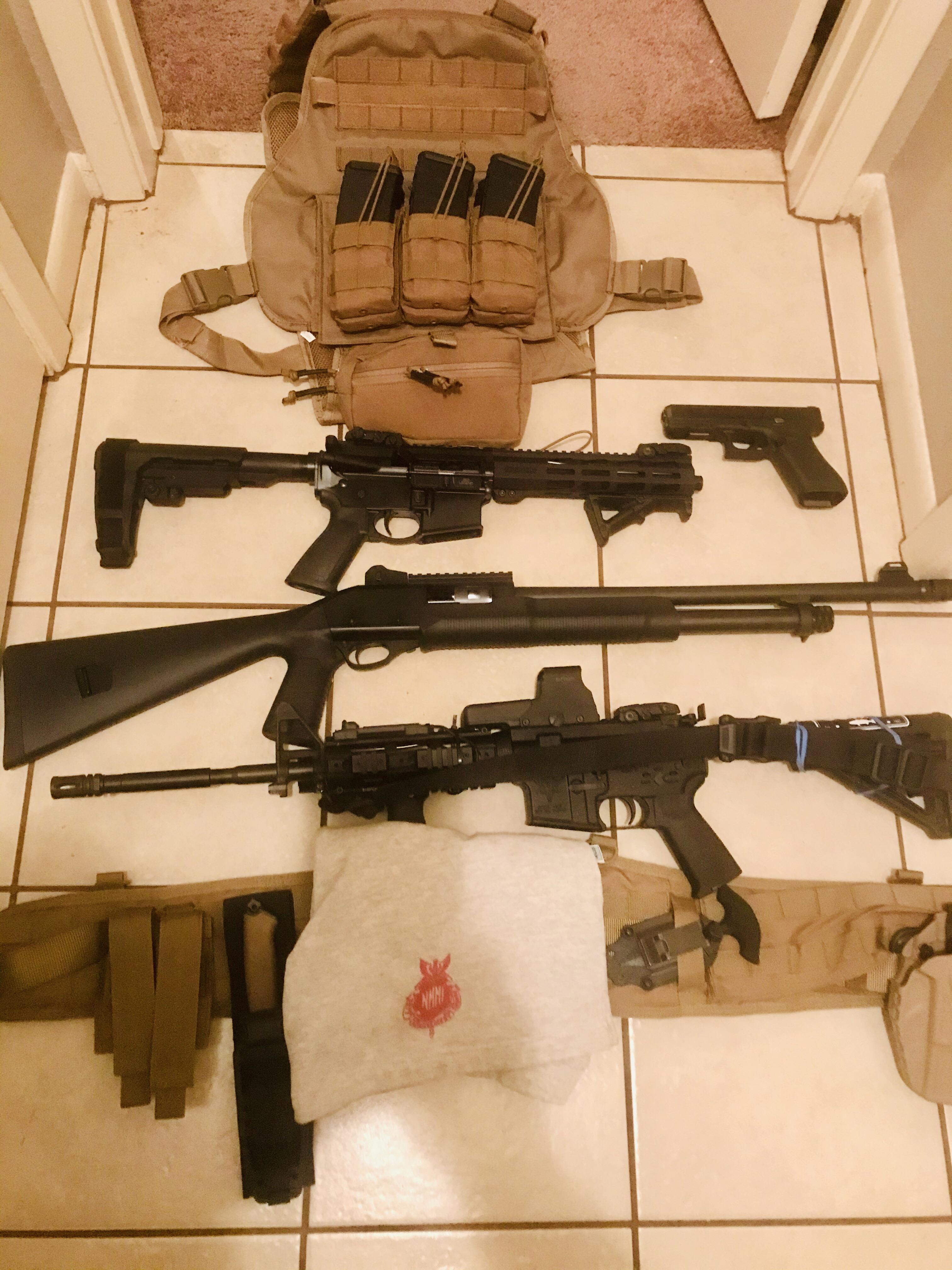 I’m poor and new, Medical and tourniquet in dangler. AR pistol is .350 legend. r/tacticalgear