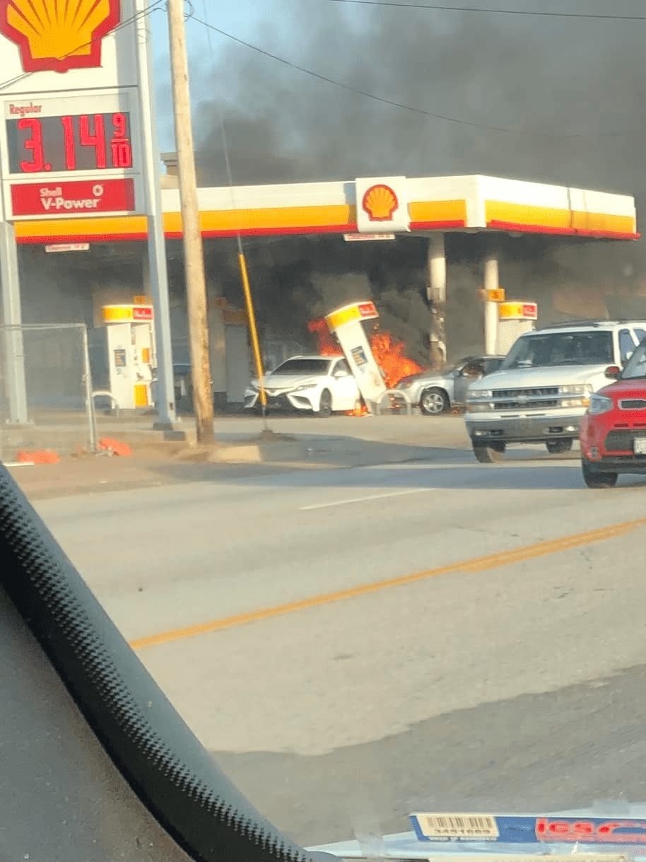 Driver slams into a gas pump on North Glenstone this morning r