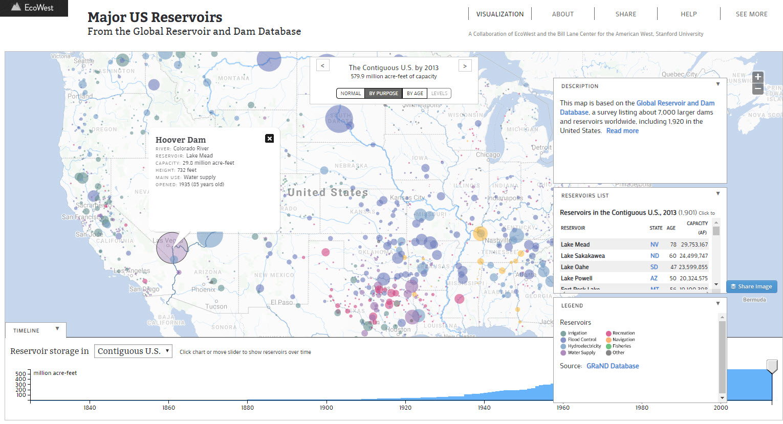 Area Of Reservoirs In The Usa Map Interactive map visualizes major dams and reservoirs in the United