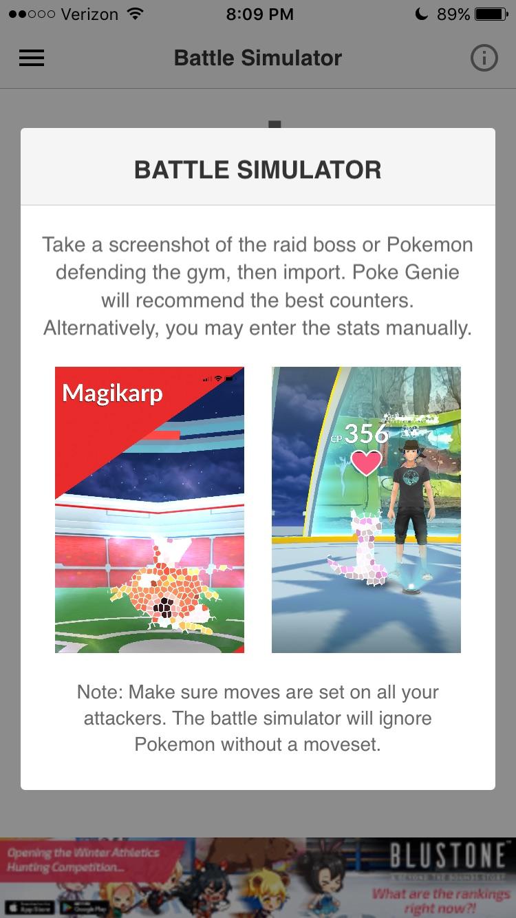 PokeGenie's new update features a Battle Simulator for both Raid and