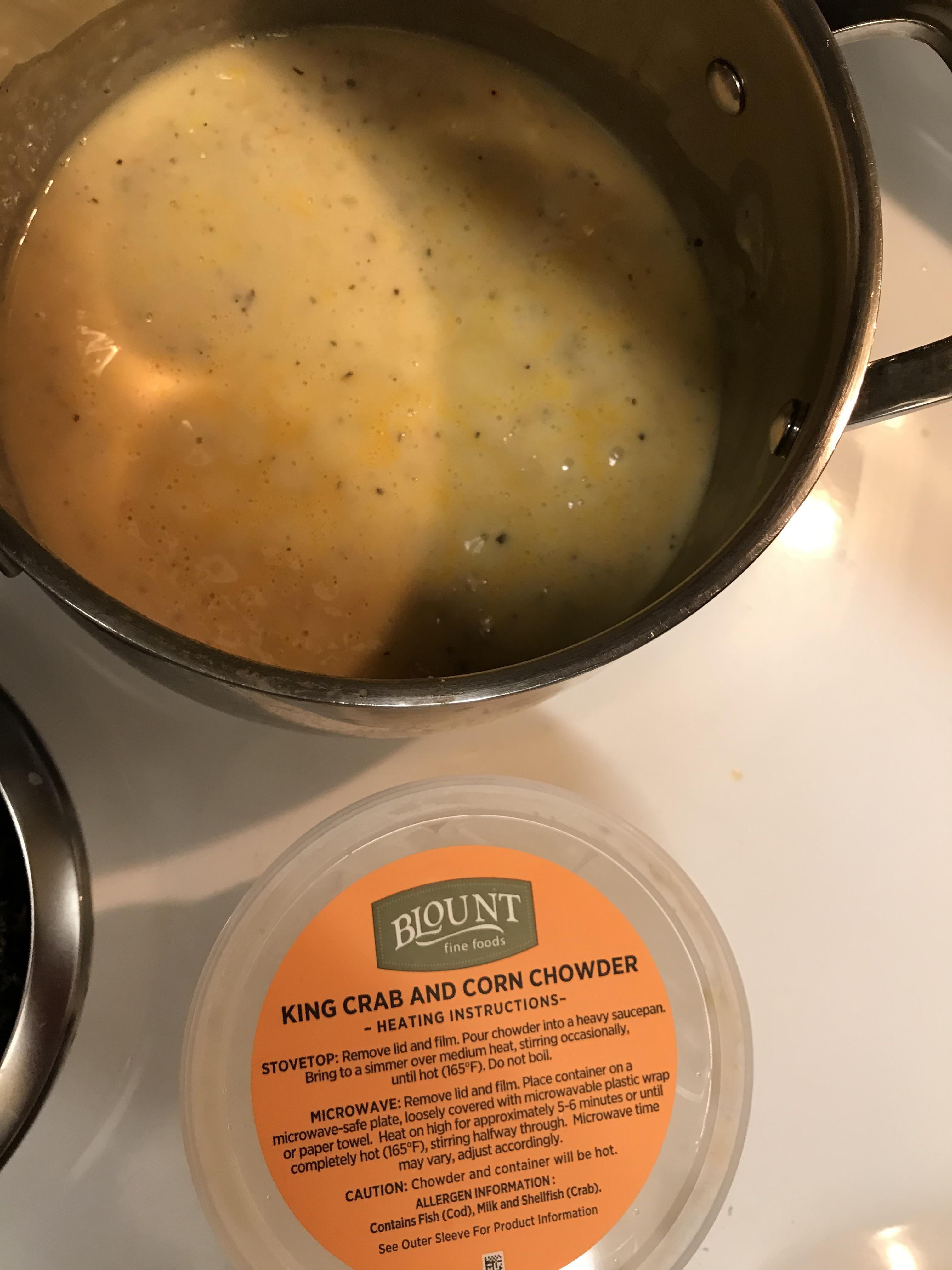 Blount king crab and corn chowder. Tasting more sweet corn than crab