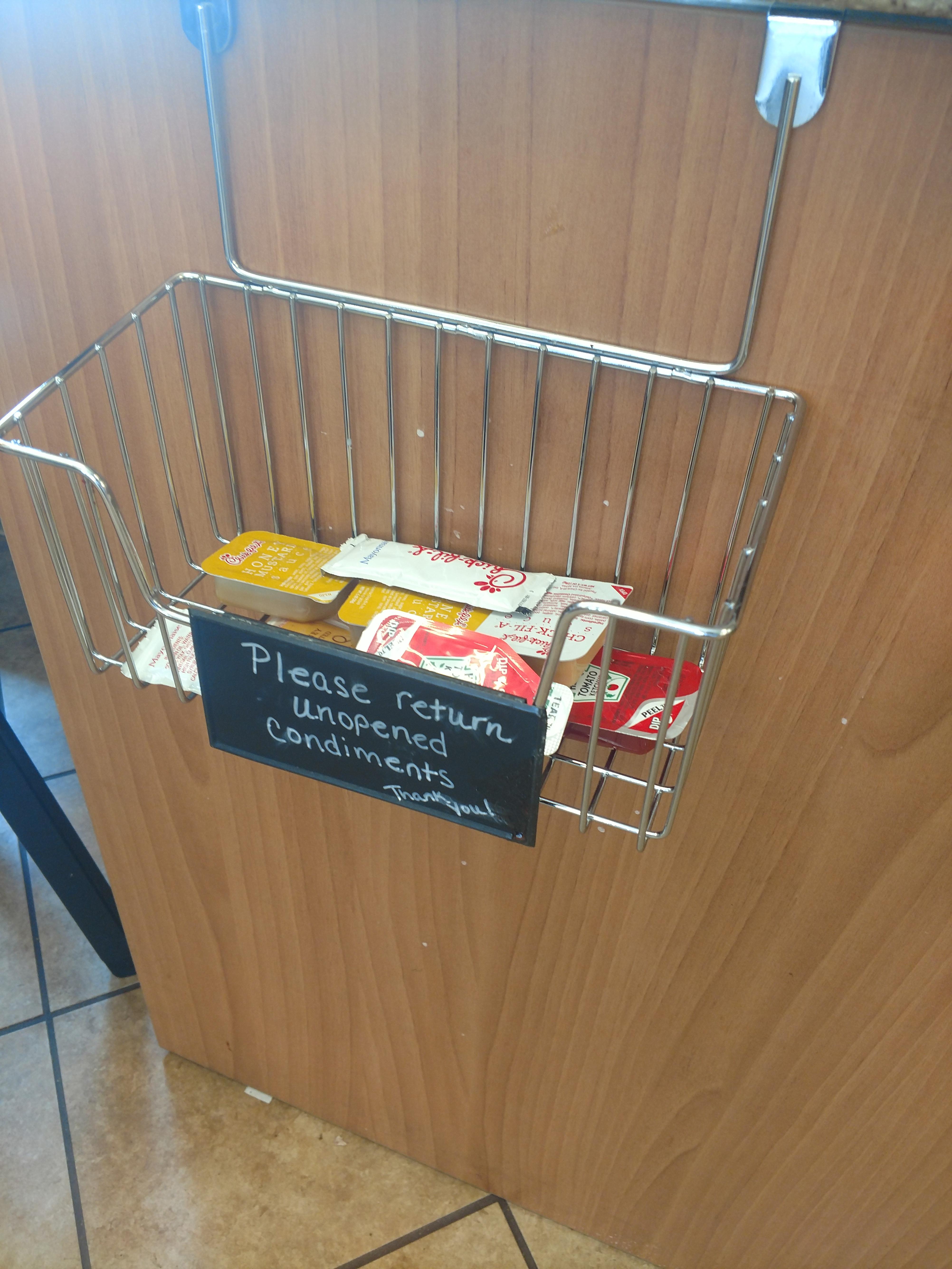 This ChickfilA in Abilene, TX has a basket to return unopened