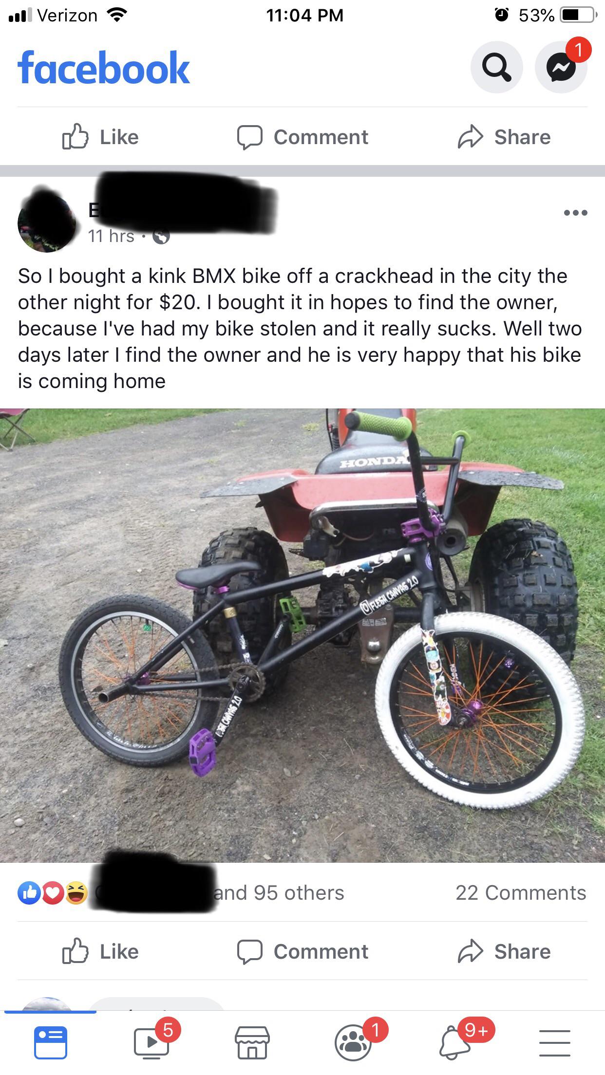 I’ve had my bike stolen too. This dude deserves some serious life karma