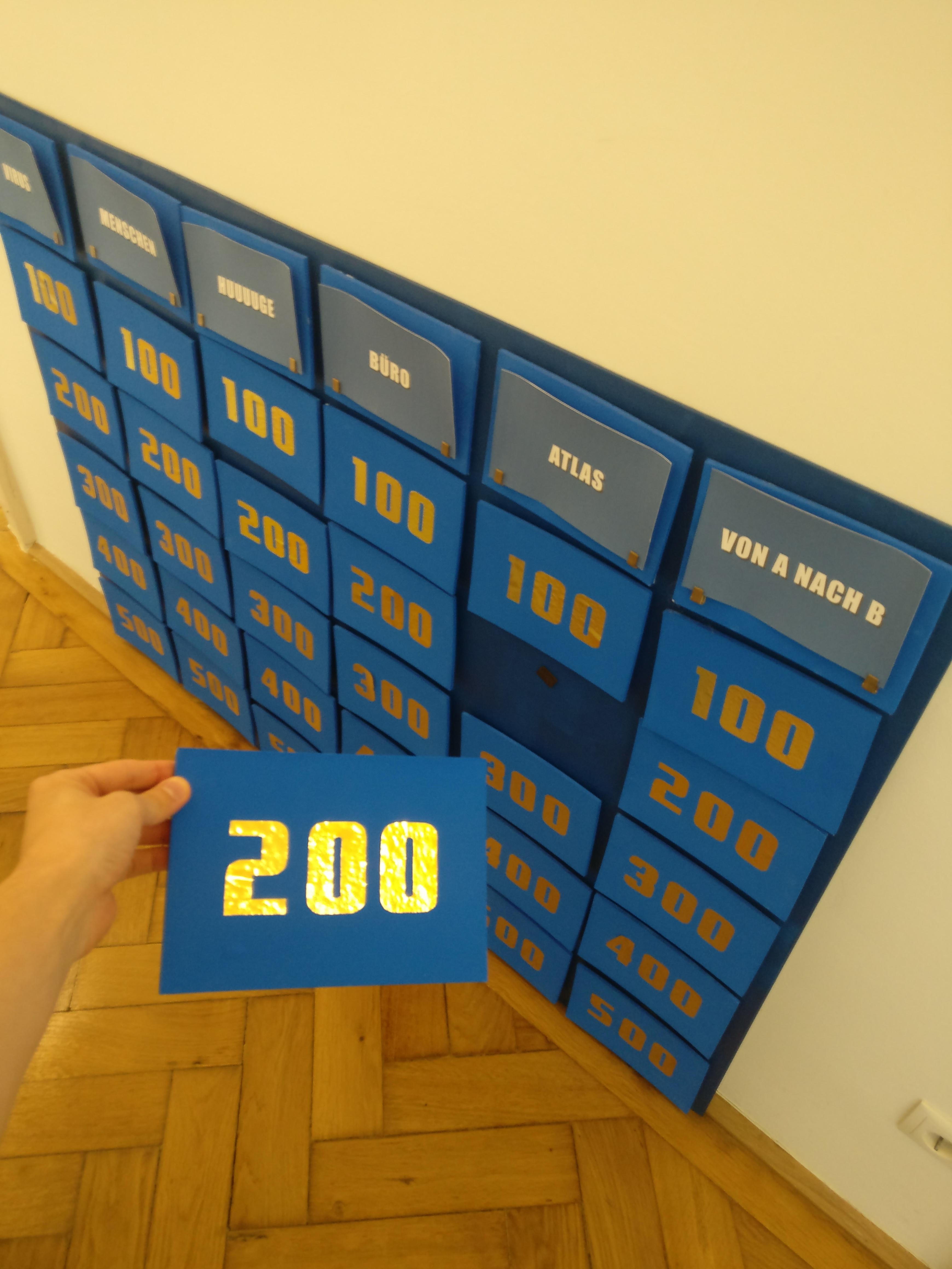 GF built a Jeopardy board for her Gameshow themed birthday party, never took place due to COVID