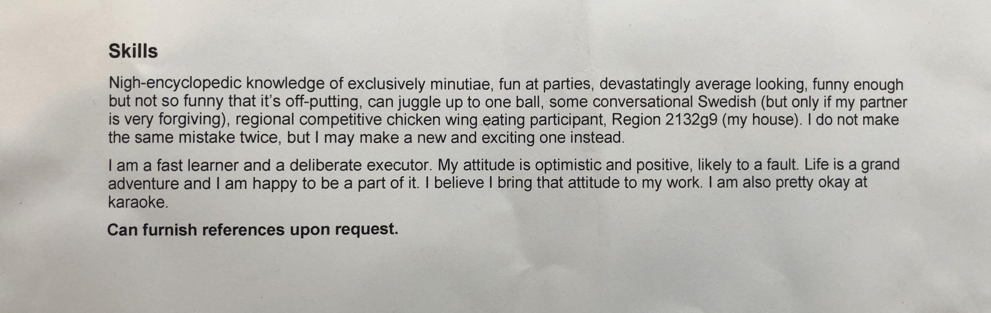 The skills section on my friends resume r/funny