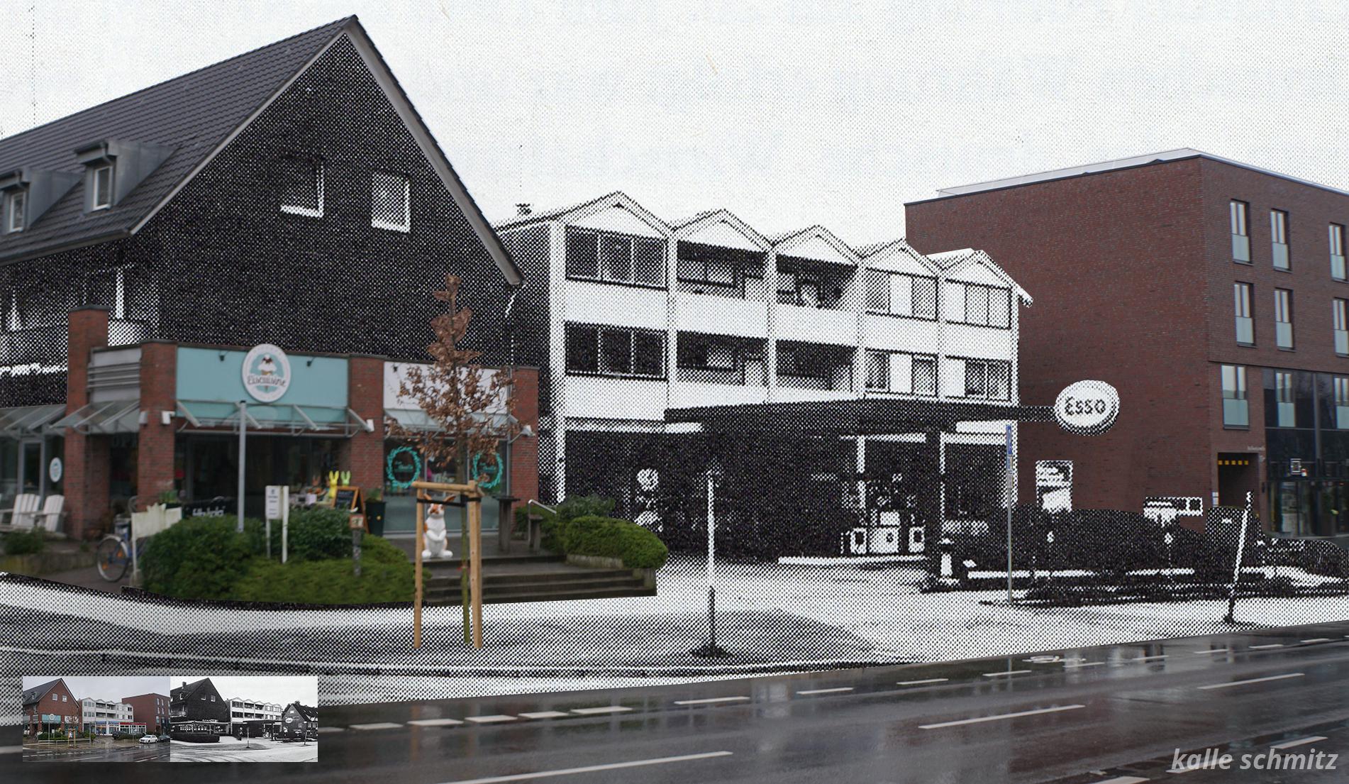 Meanwhile torn gas station in Hamburg, Germany 1975 vs 2019 r