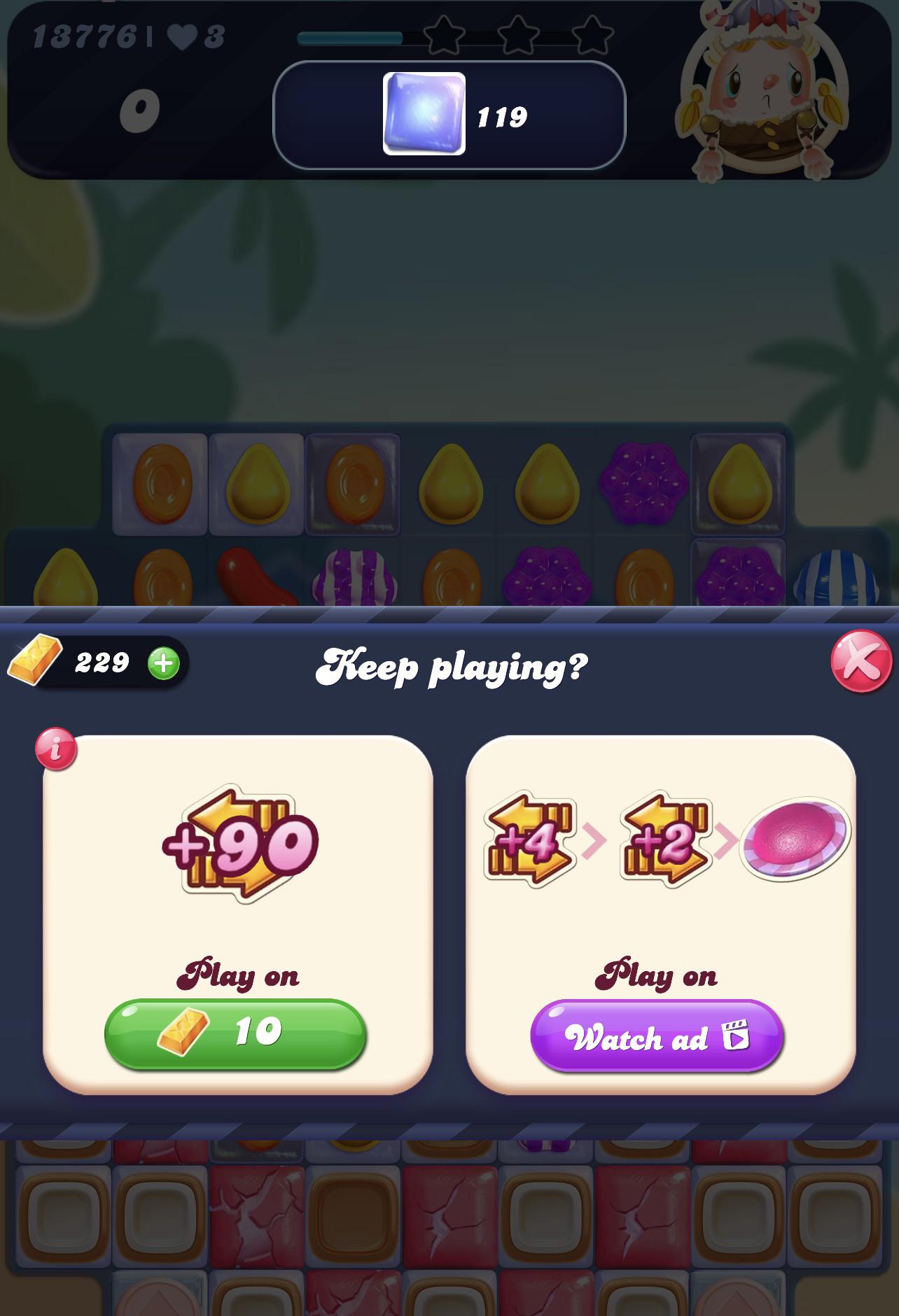 90 additional moves for ten gold bars. r/candycrush