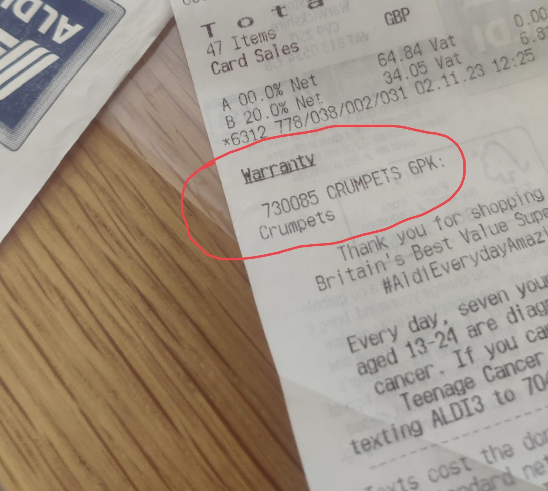 Good news Aldi offering a warranty on crumpets! r/CasualUK