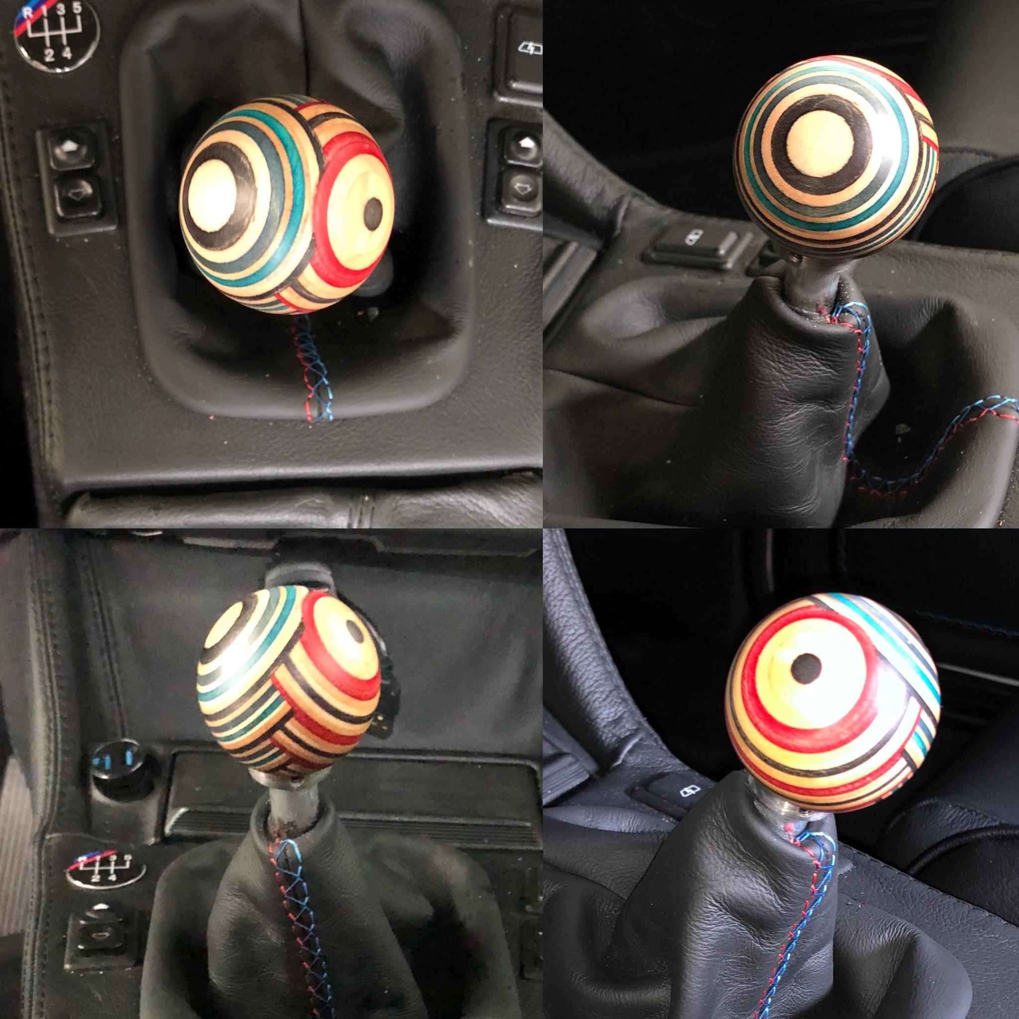 Installed my new shift knob made from recycled skateboard decks today