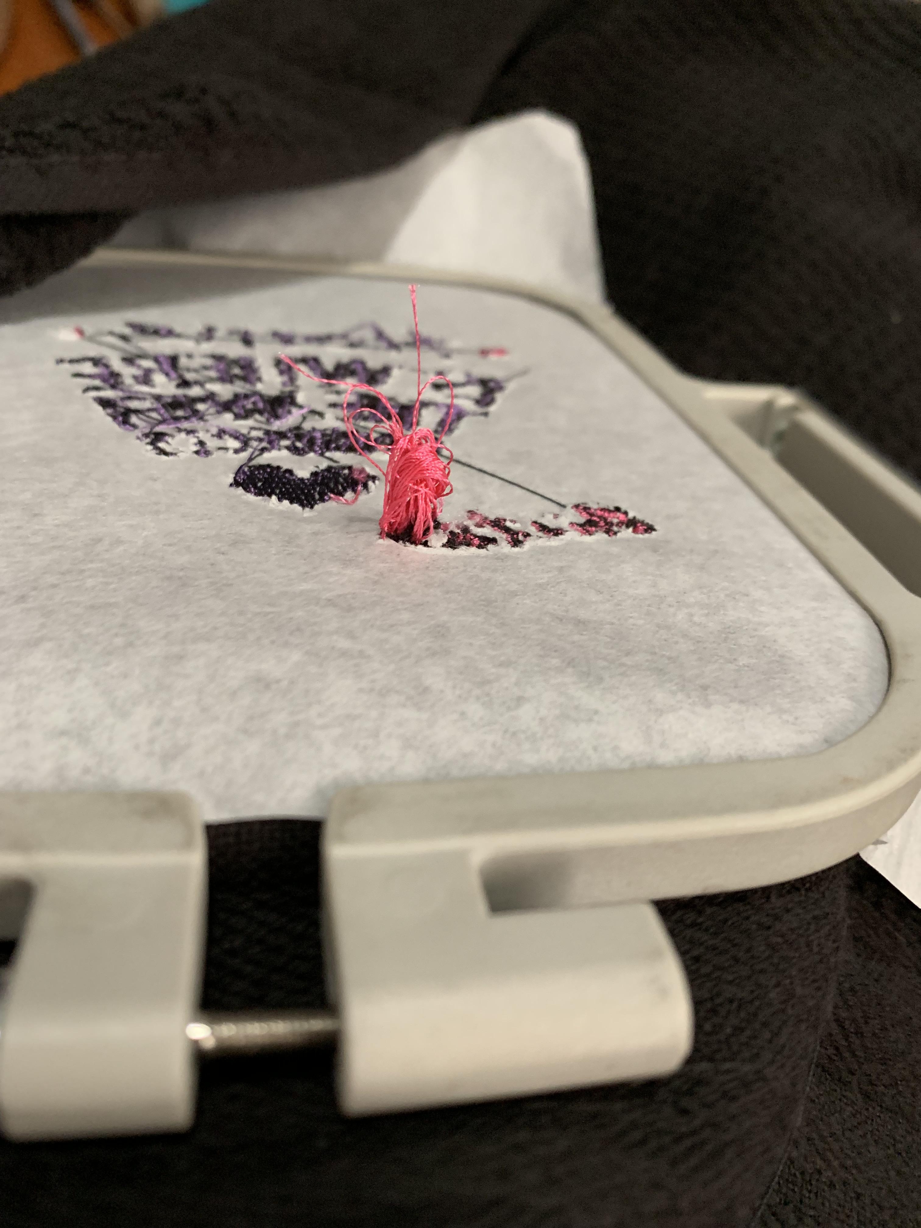 Embroidery machine is “jamming.” Happens pretty regularly, and has