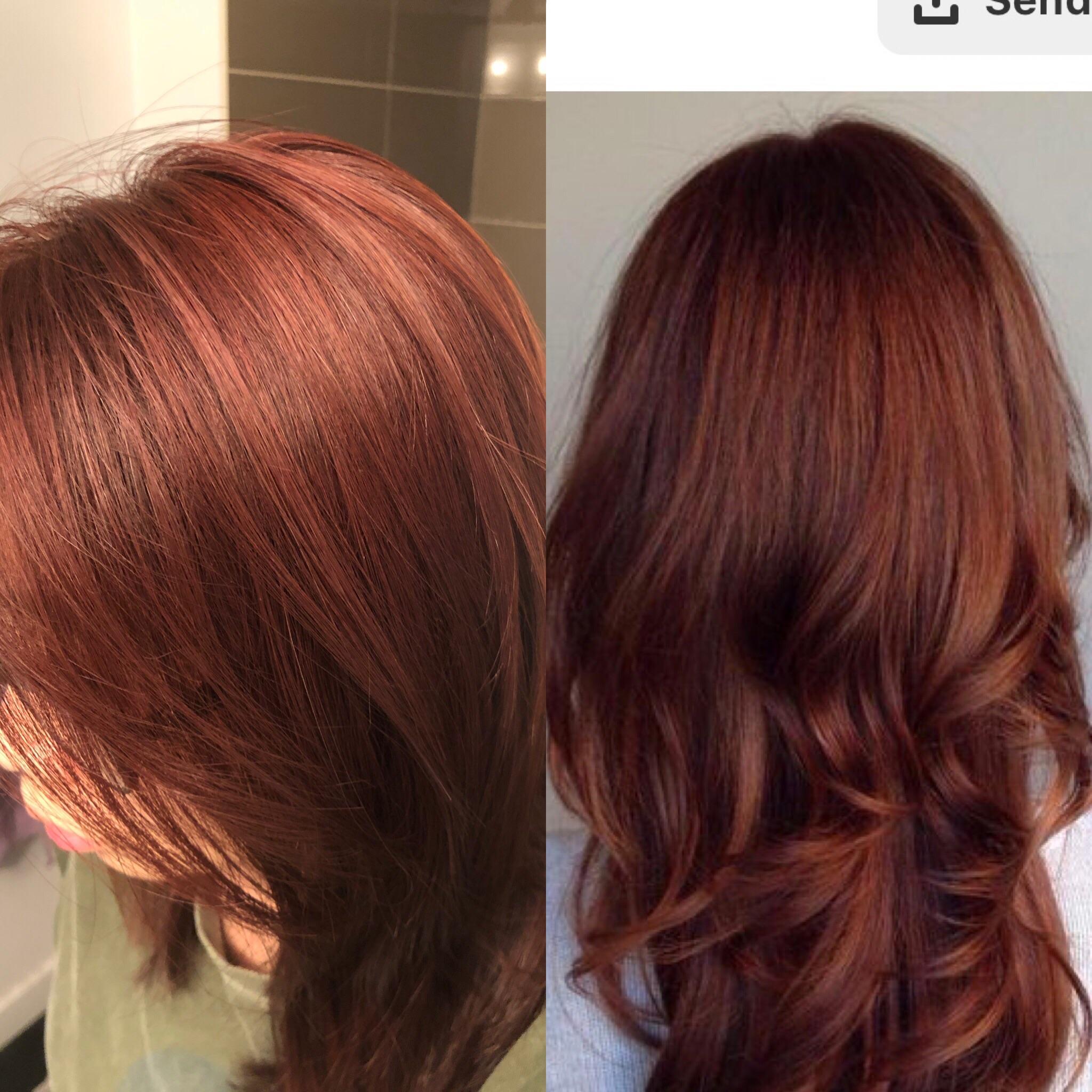 Will blue shampoo help my hair be less orange? (Left me, right what