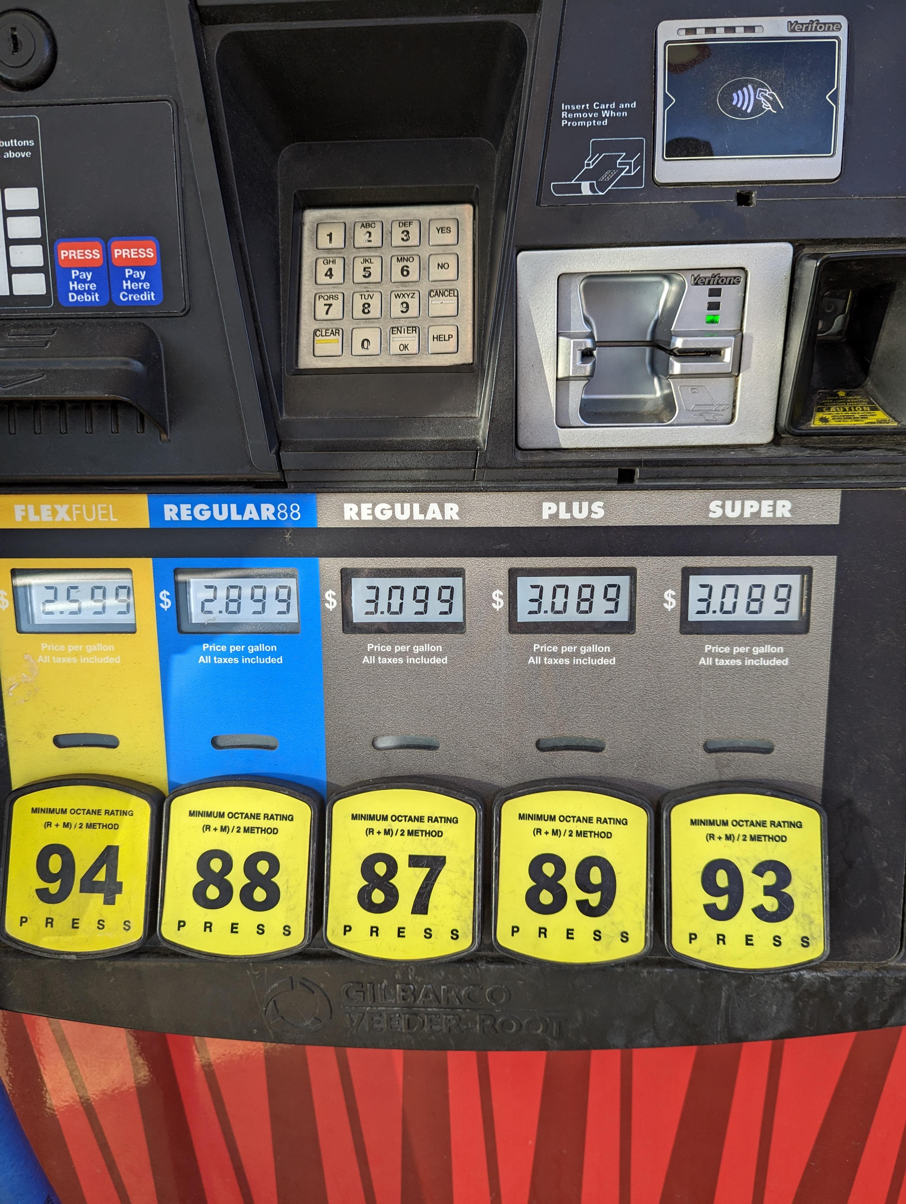 Price of Plus and Premium Gas at Dulles Town Center Sheetz r/nova