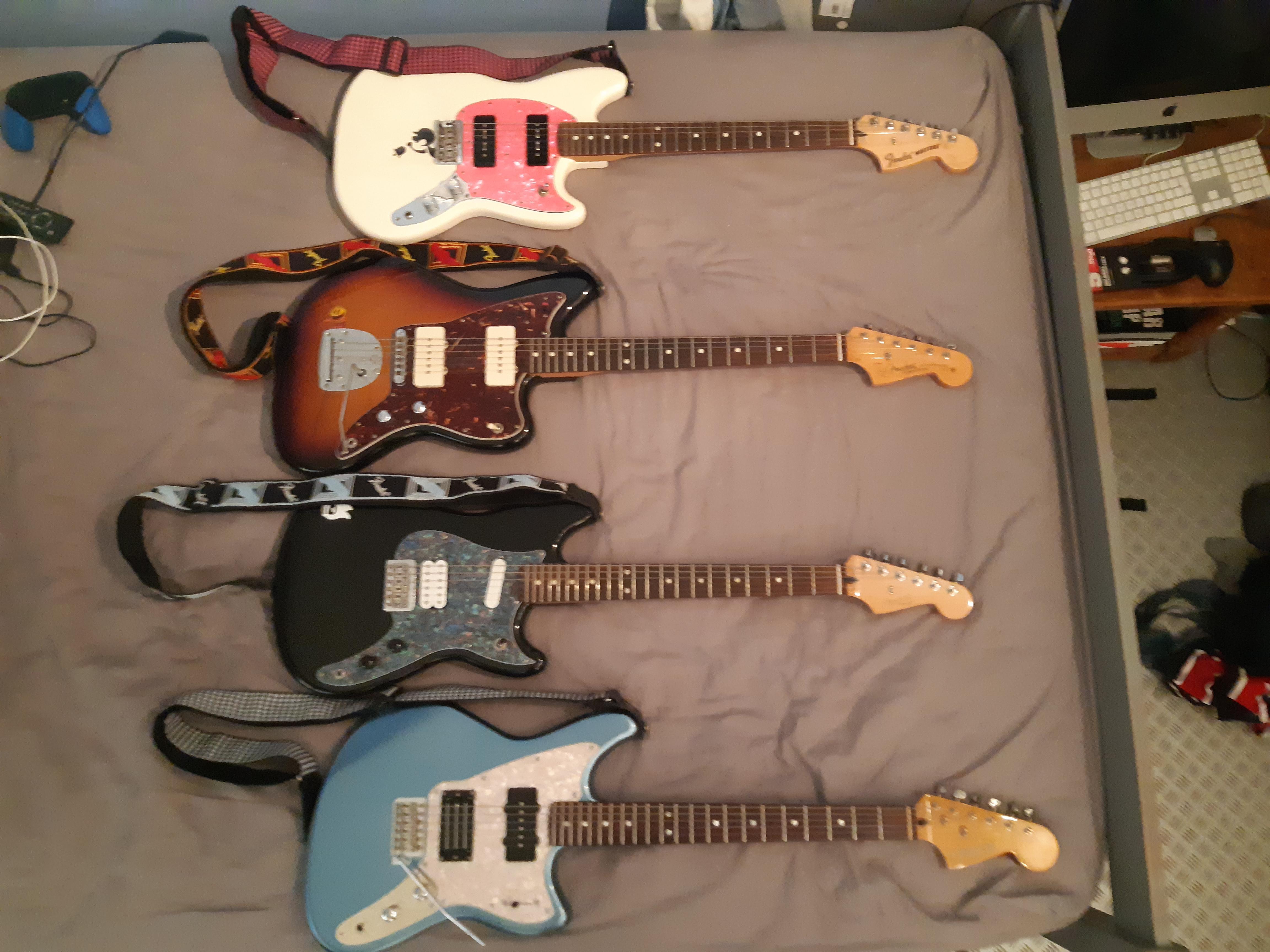 My Babies x Mustang 90, Classic player Jazzmaster, HS DuoSonic and Modern player Marauder. r