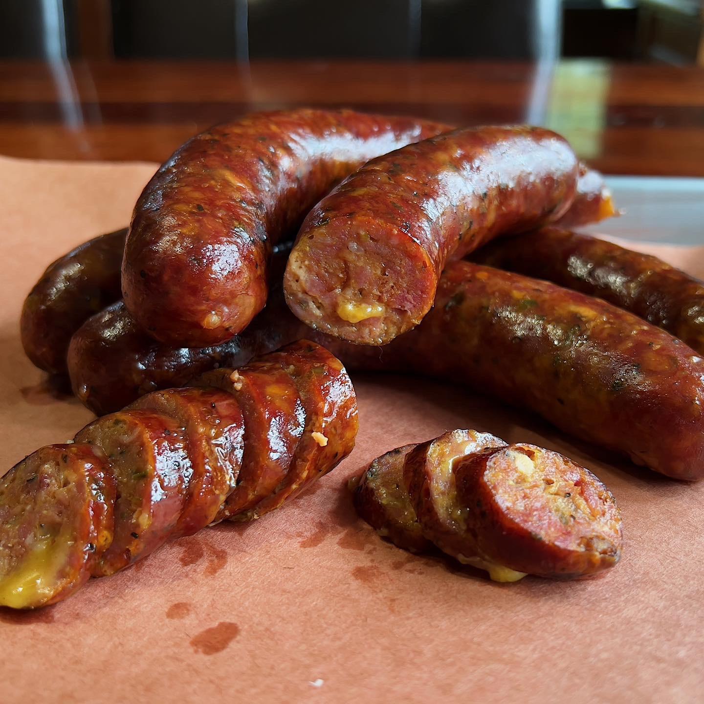 Jalapeño Popper Sausage A Mixture Of Pork And Beef Stuffed With Jalapeños, Cream Cheese, Bacon