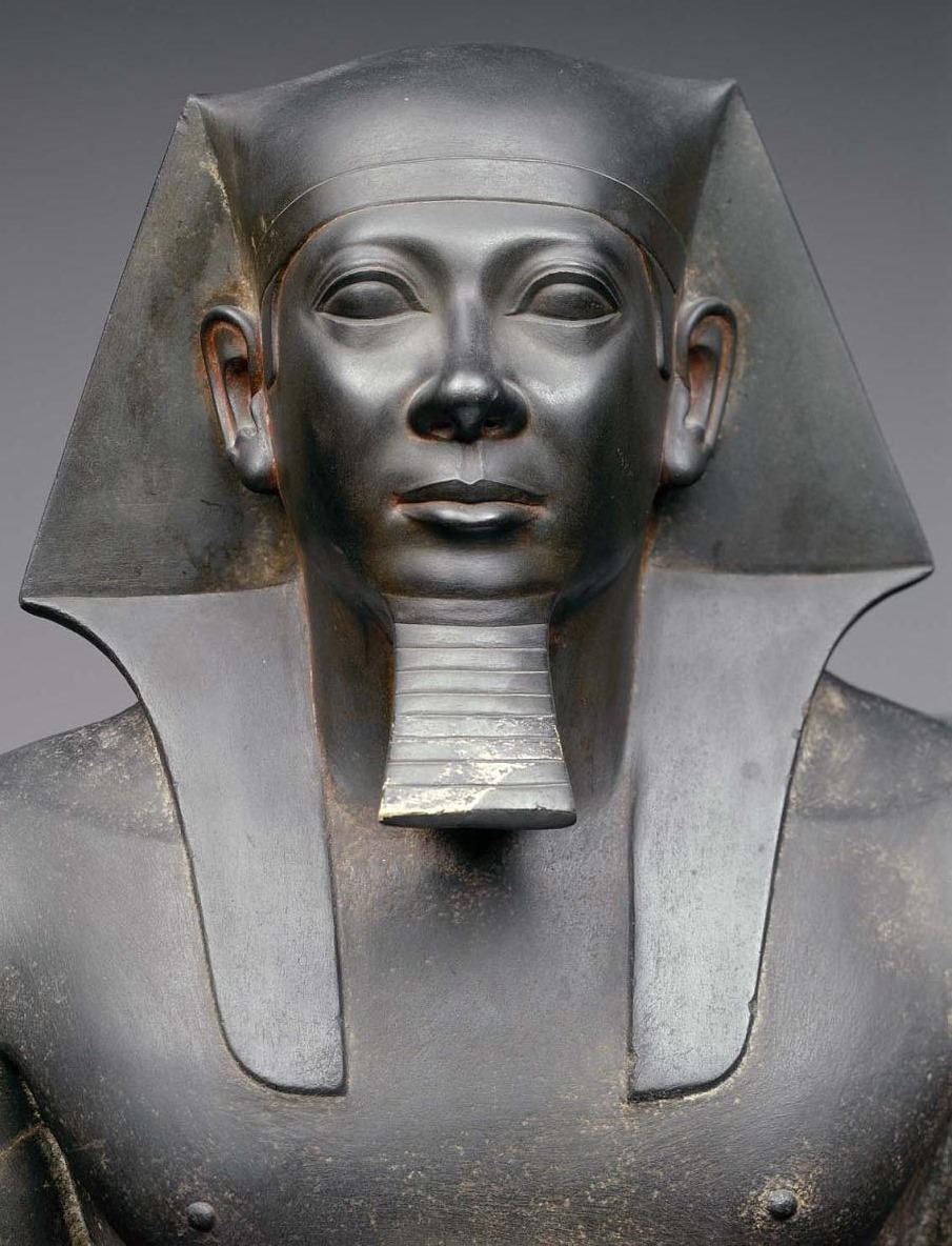 Detail of a pair statue of King Menkaure and a queen depicting his head