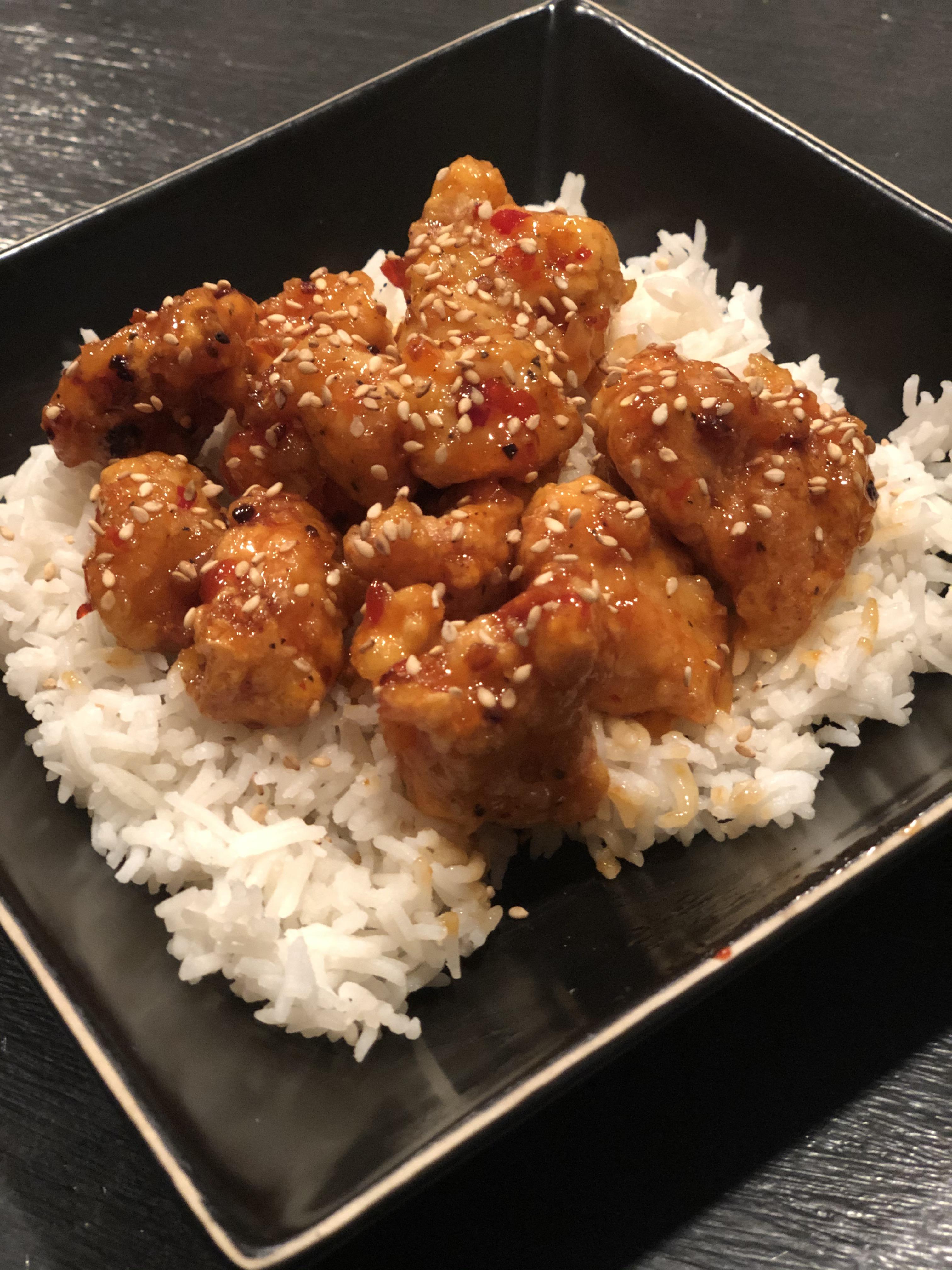 [Homemade] Sweet chili chicken over basmati rice r/food