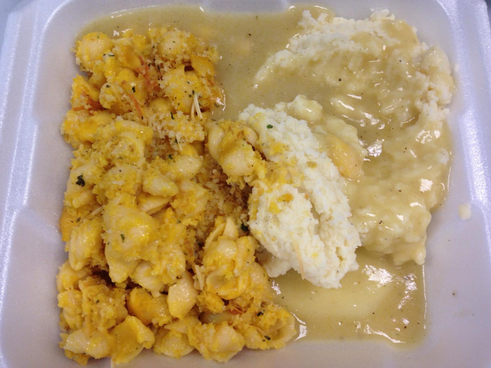 Mac and cheese, mashed potatoes from the hospital cafeteria r