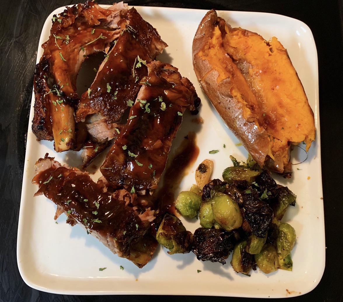 Baby Back Ribs on the grill, Sweet Potato with Cinnamon, Brown Sugar