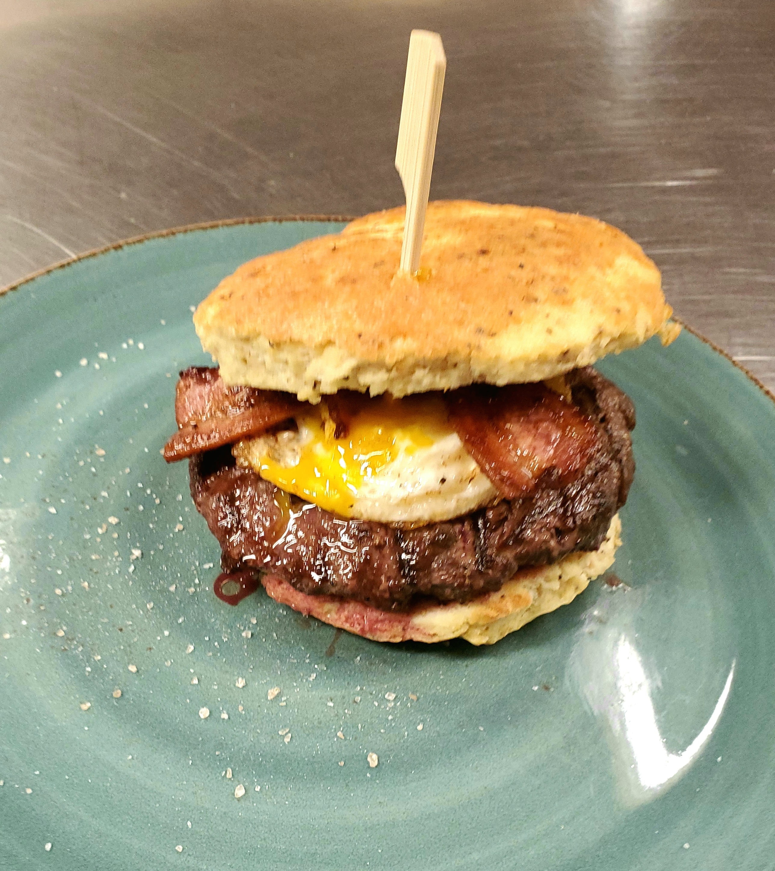 Carnivore burger. Pretty happy with this one. Bison, egg, smoked bacon