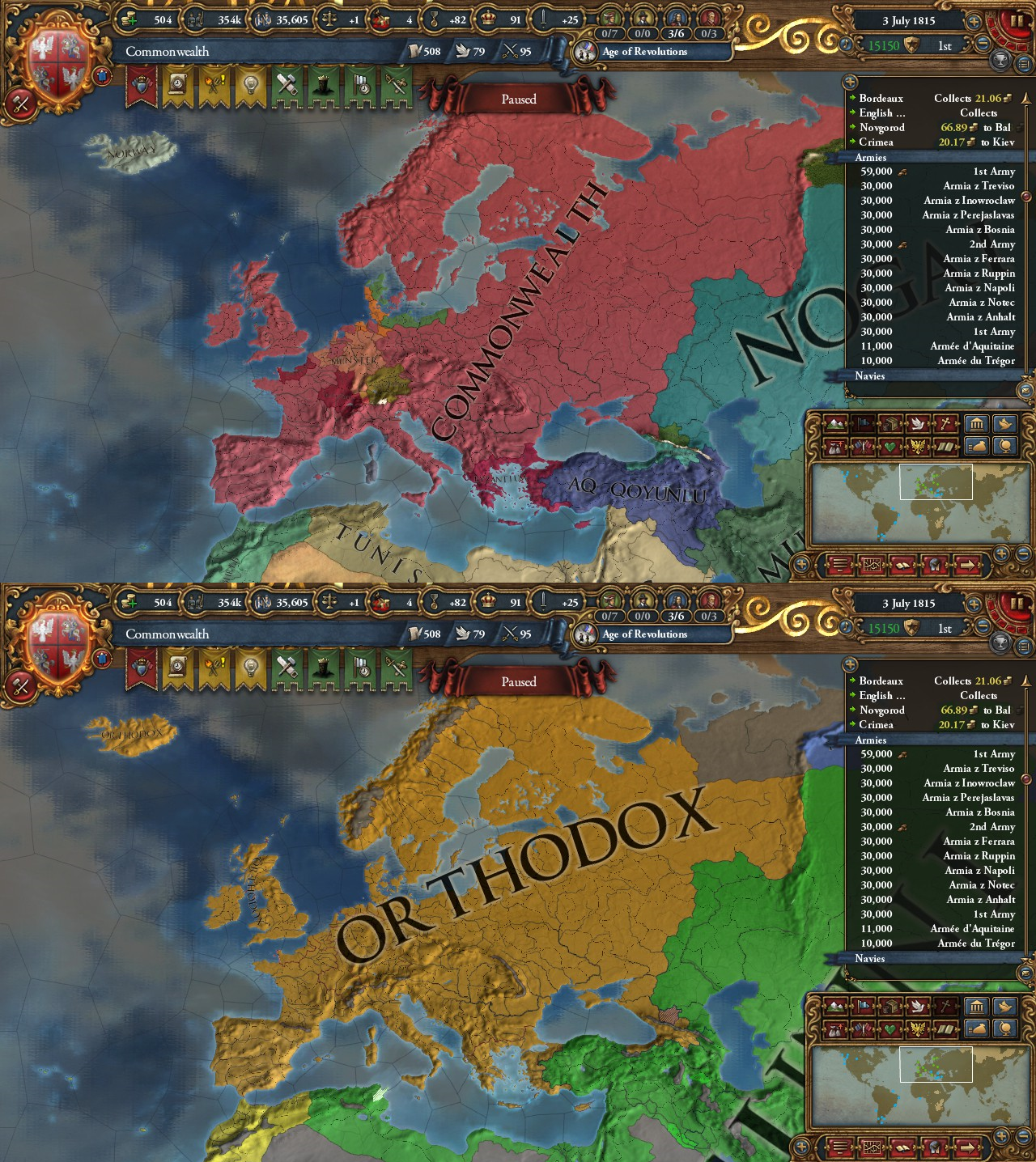 Converted Europe to Orthodox as Lithuania > Commonwealth r/eu4