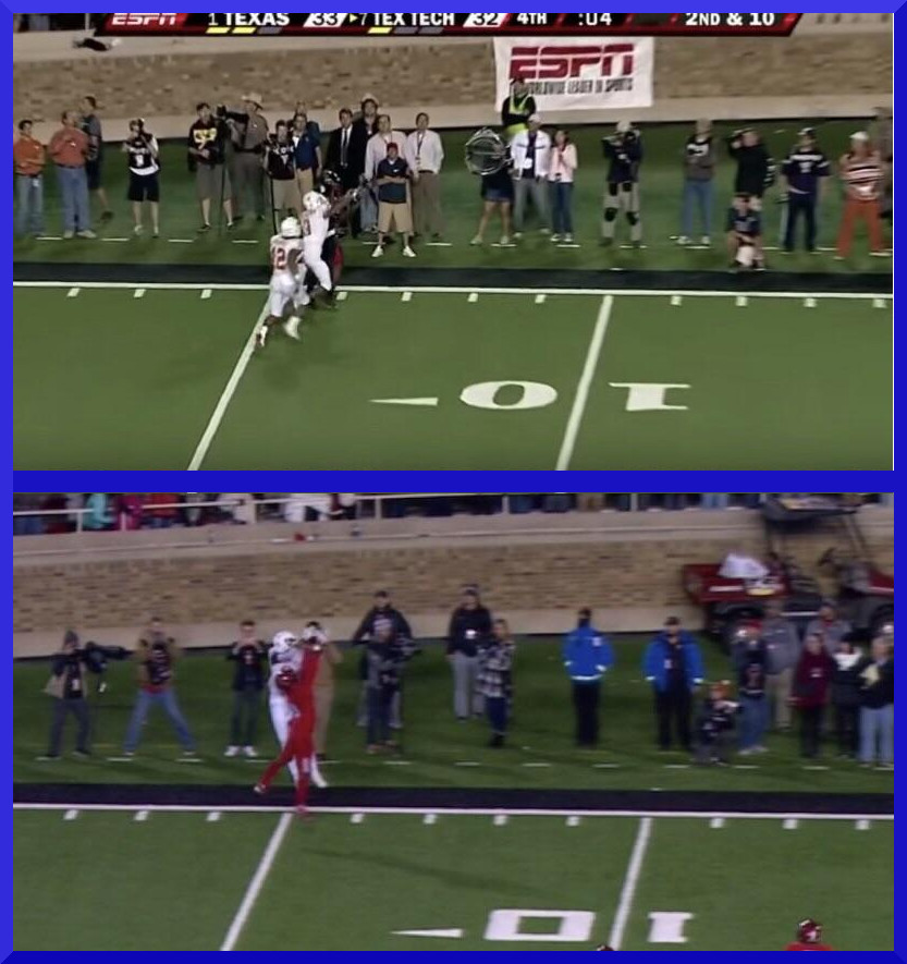 Texas vs Texas Tech 10 Years later Same end zone, same Hash Mark