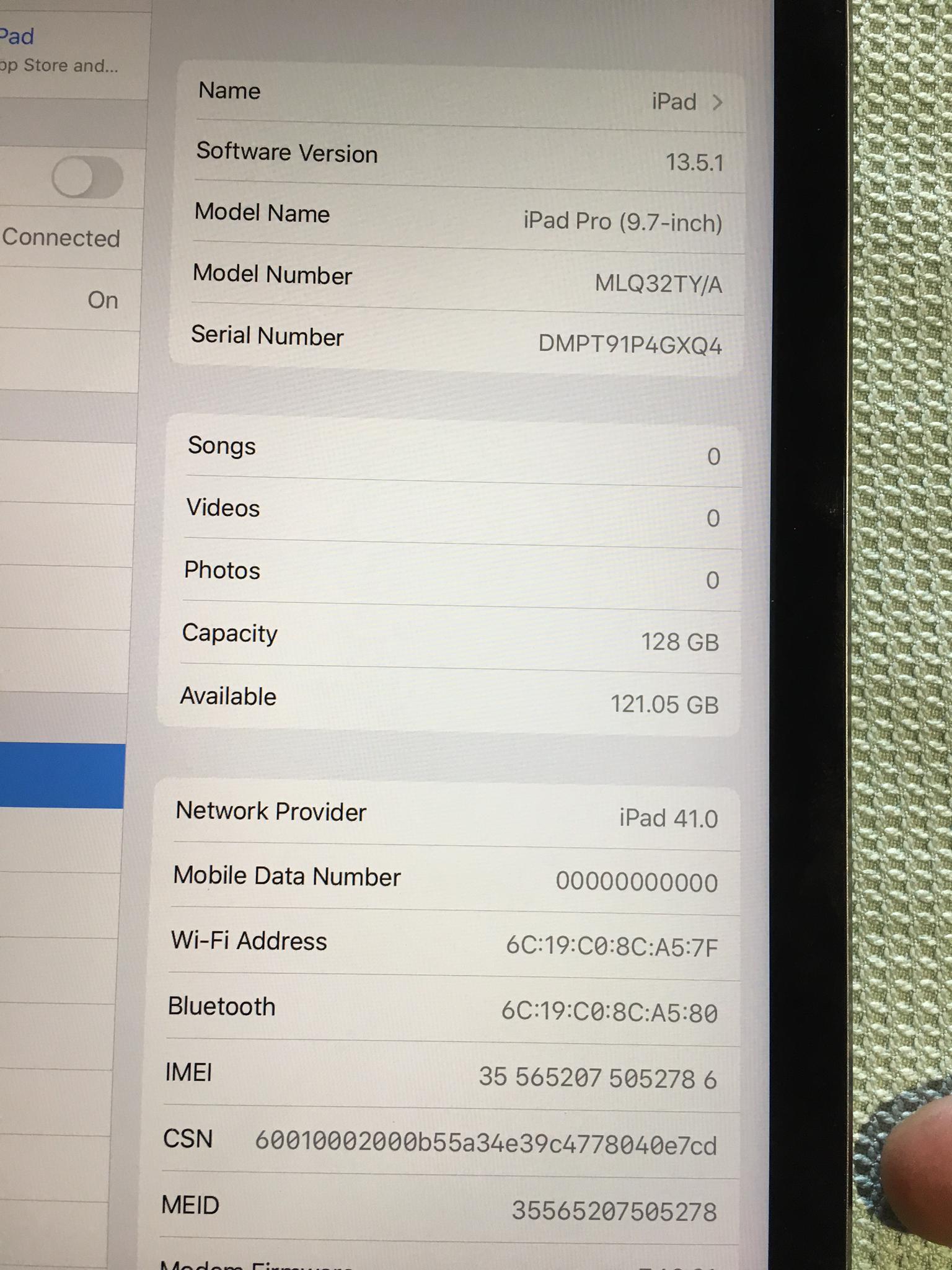 This iPad Pro 1st Gen Shows “iPad 41.0” as its Network Provider. There