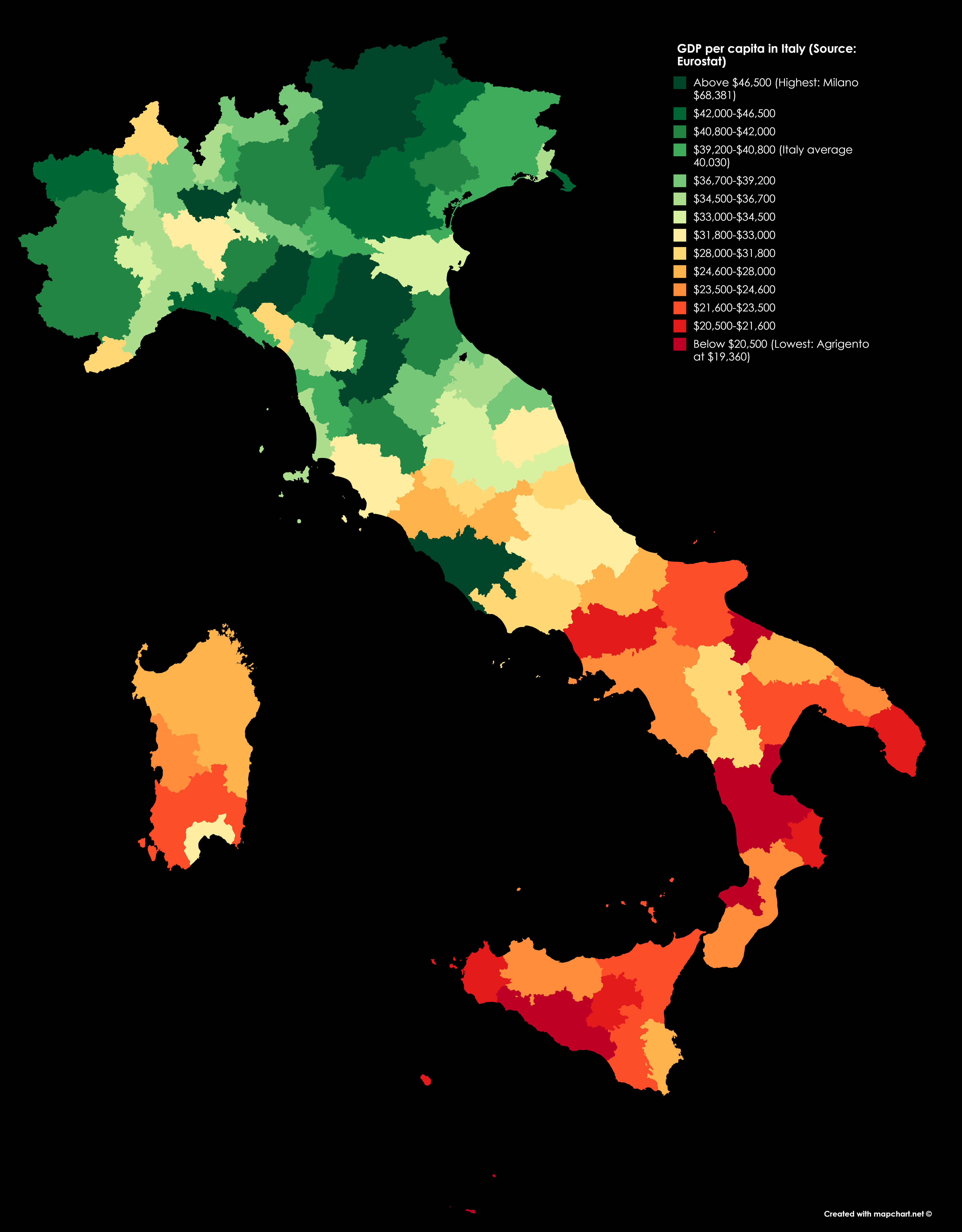 GDP per capita in Italy (Source Eurostat) r/MapPorn