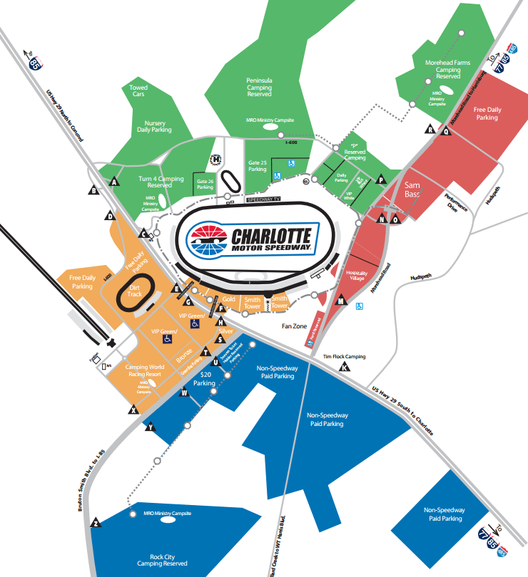 At Charlotte Speedway where is the best place to park and tailgate? r