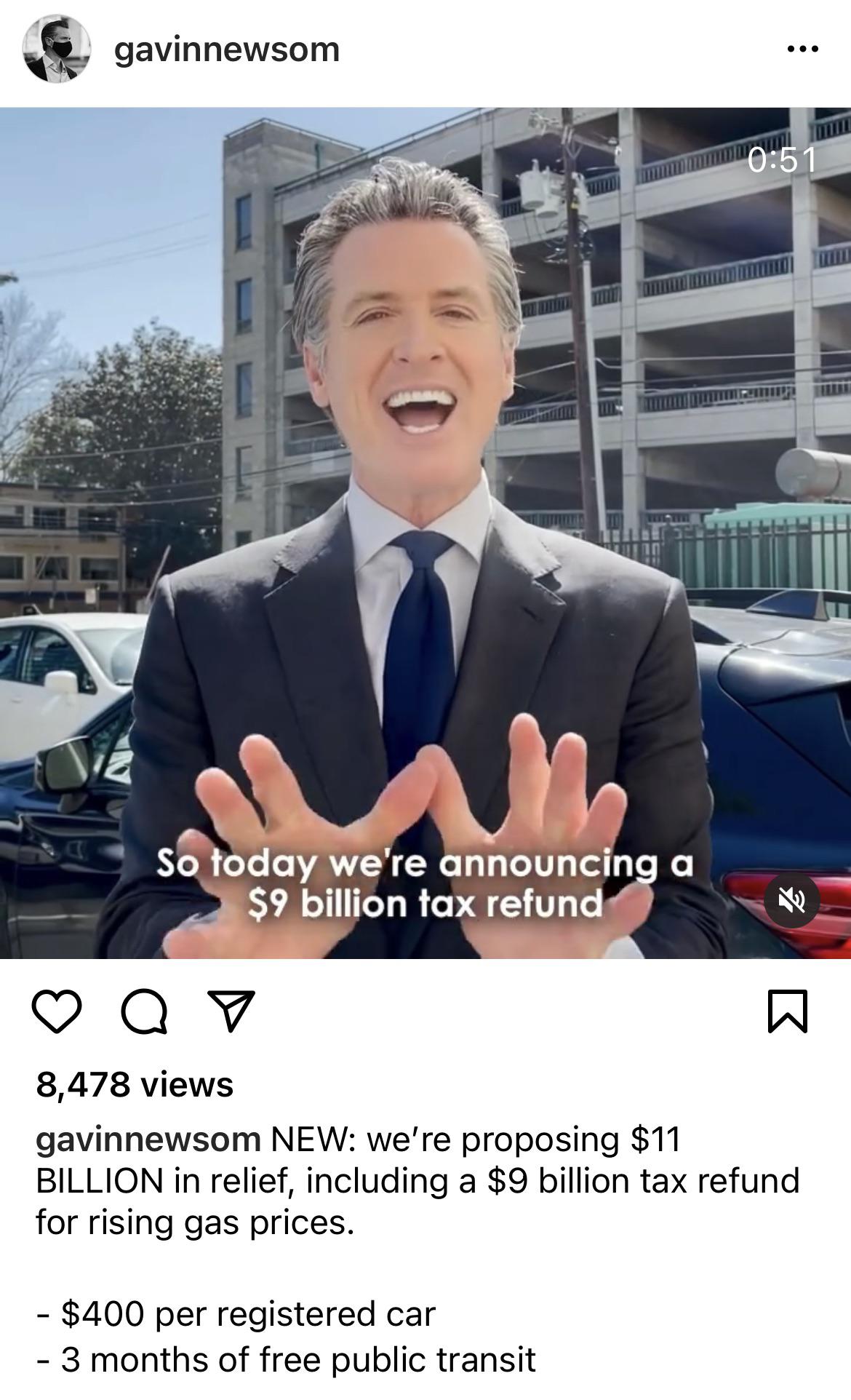 CA residents getting a 400 tax refund per registered vehicle. Amazes