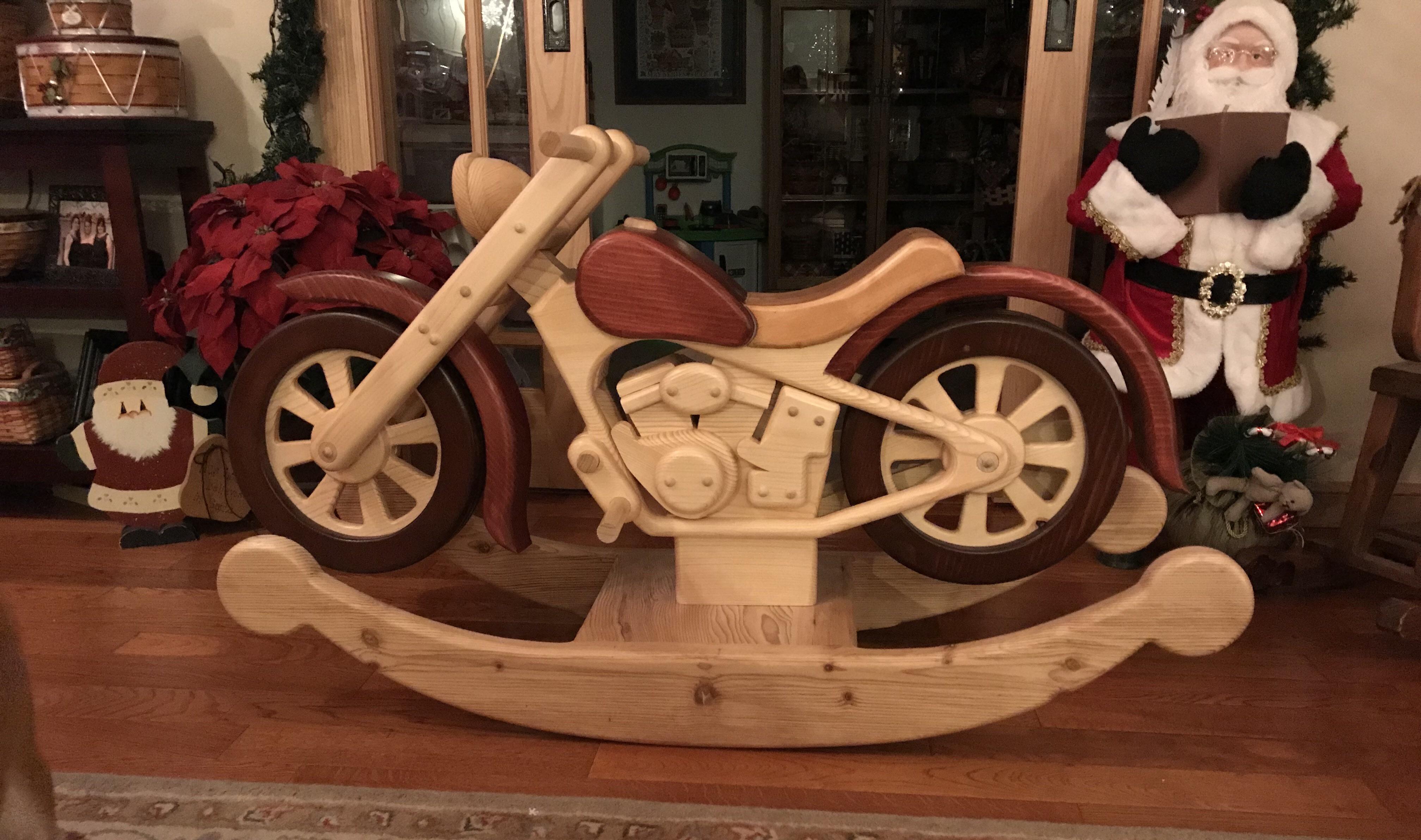 Here’s my wooden rocking motorcycle a lot of work but the pay off was