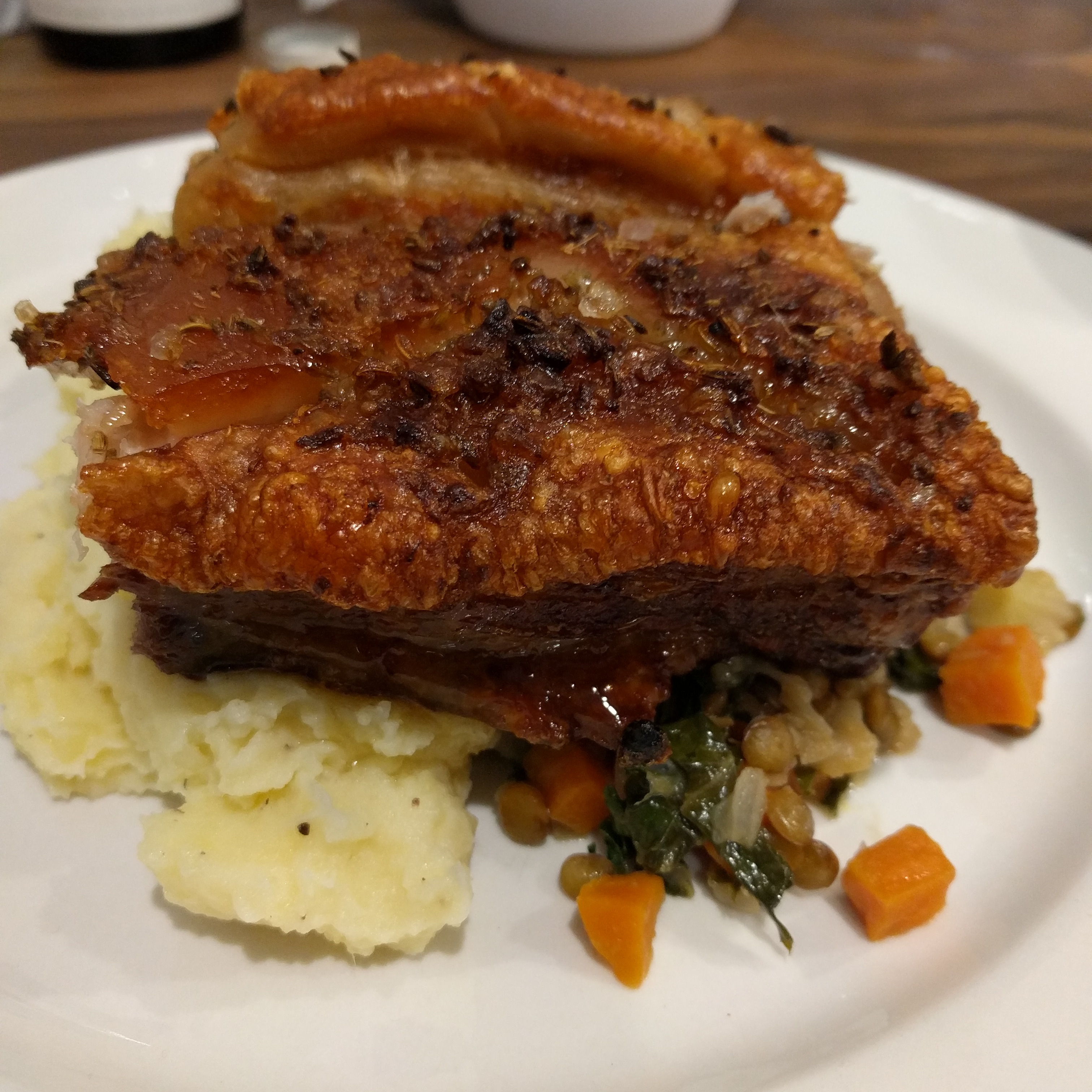 [Homemade] Pork belly on mash and french lentils. r/food