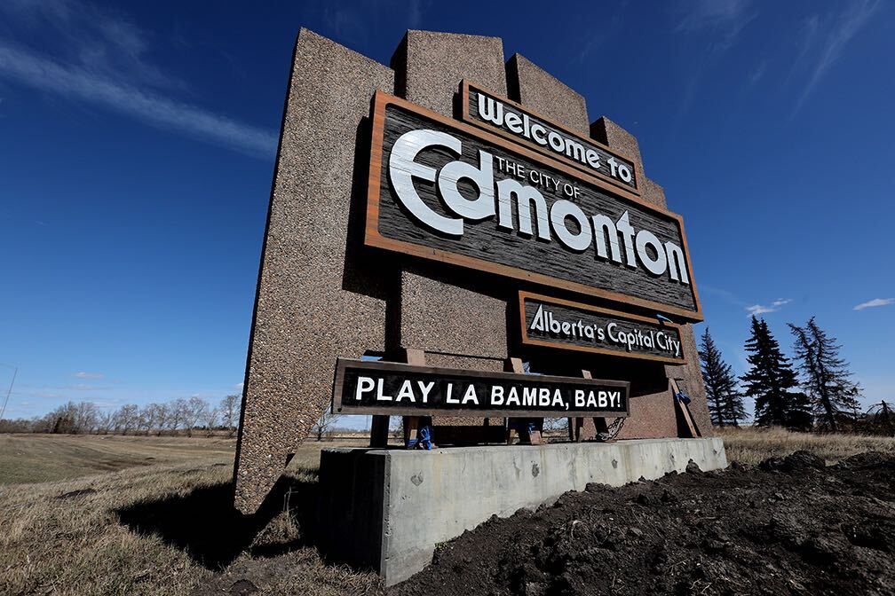 'Play La Bamba, Baby!' sign in support of the Edmonton Oilers has been