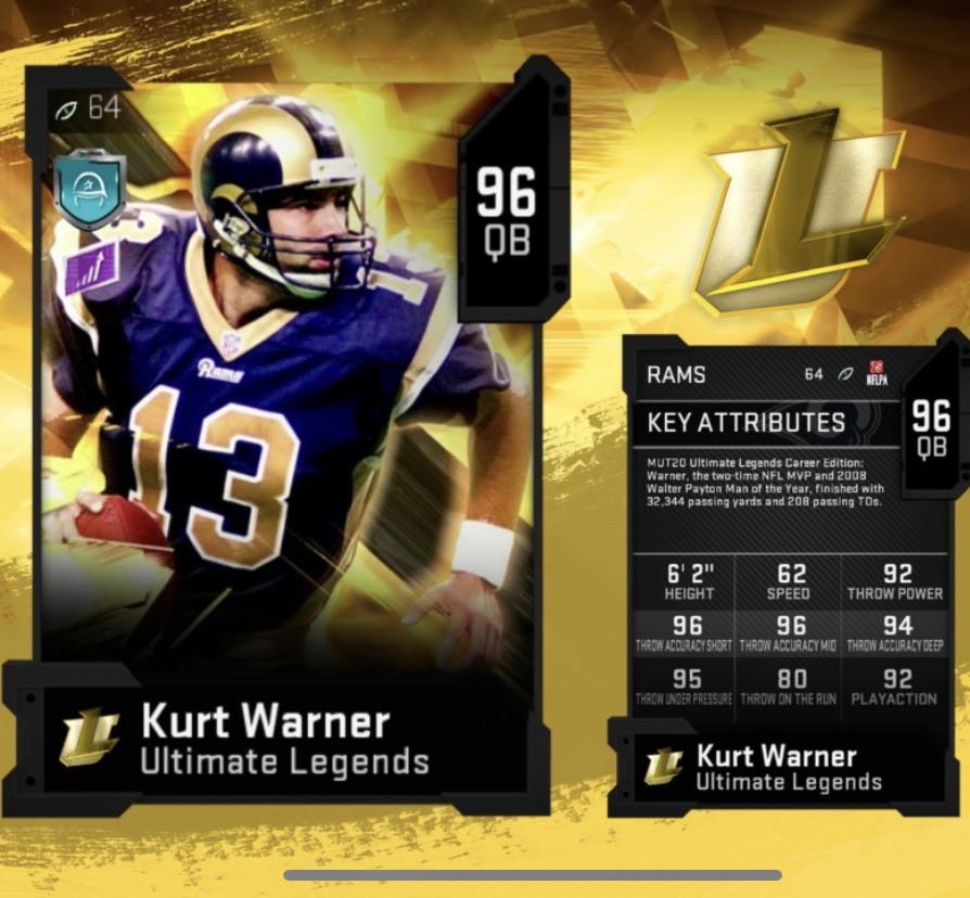 Kurt Warner UL Releasing Today MaddenUltimateTeam