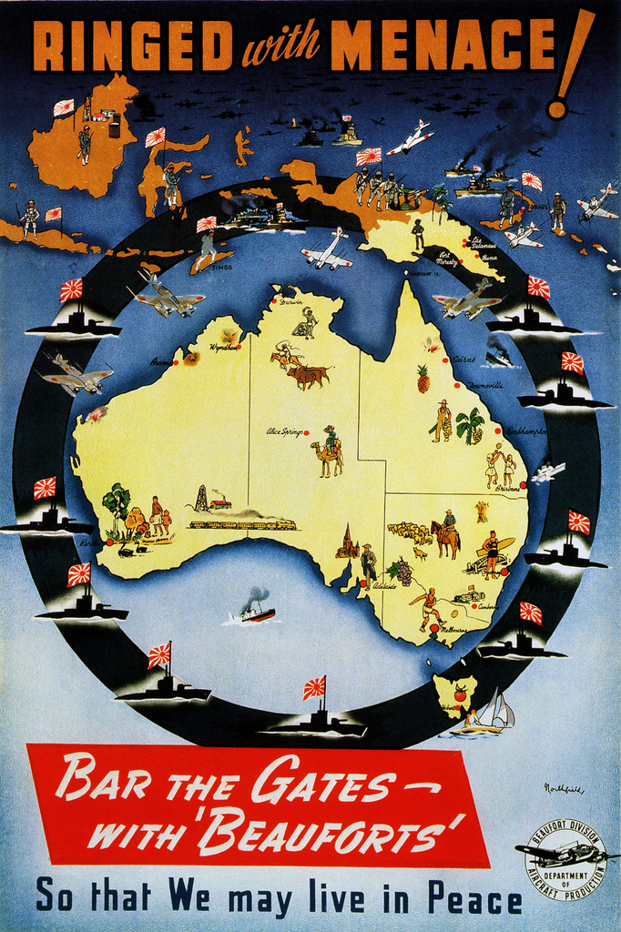 Australia Map World War Ll Australia Ringed with menace! (World War II) PropagandaPosters