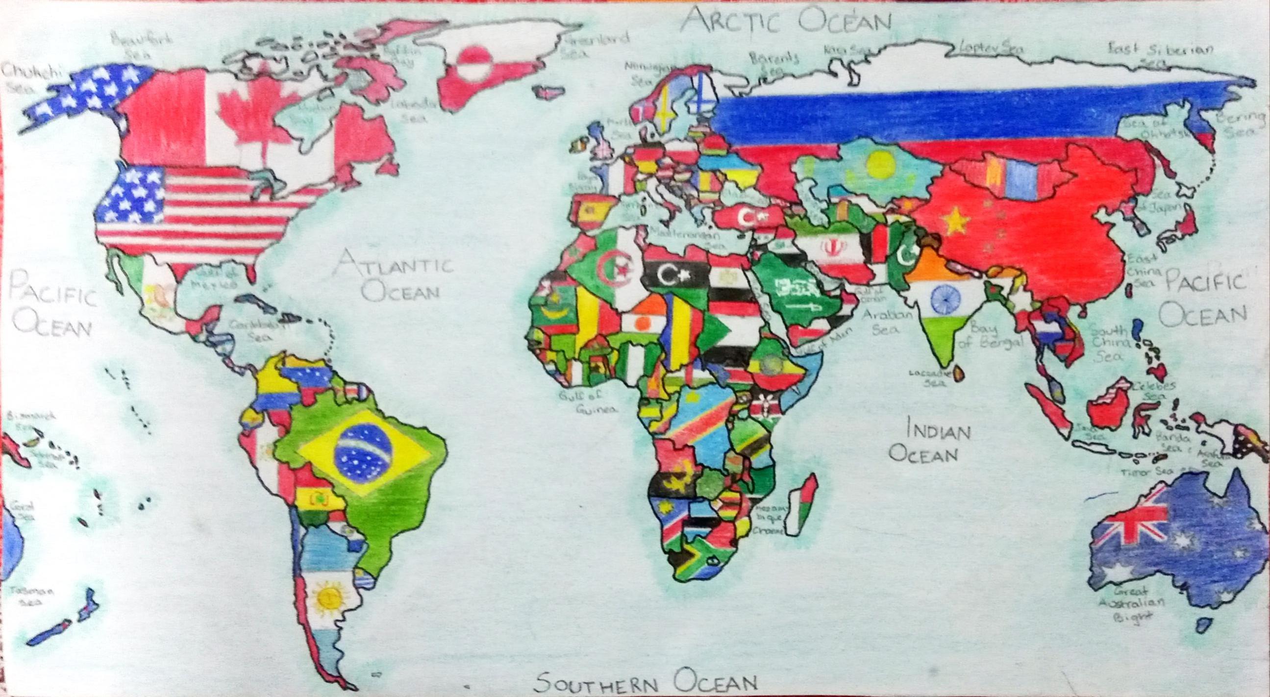 World Map with Flags (Handdrawn) r/MapPorn