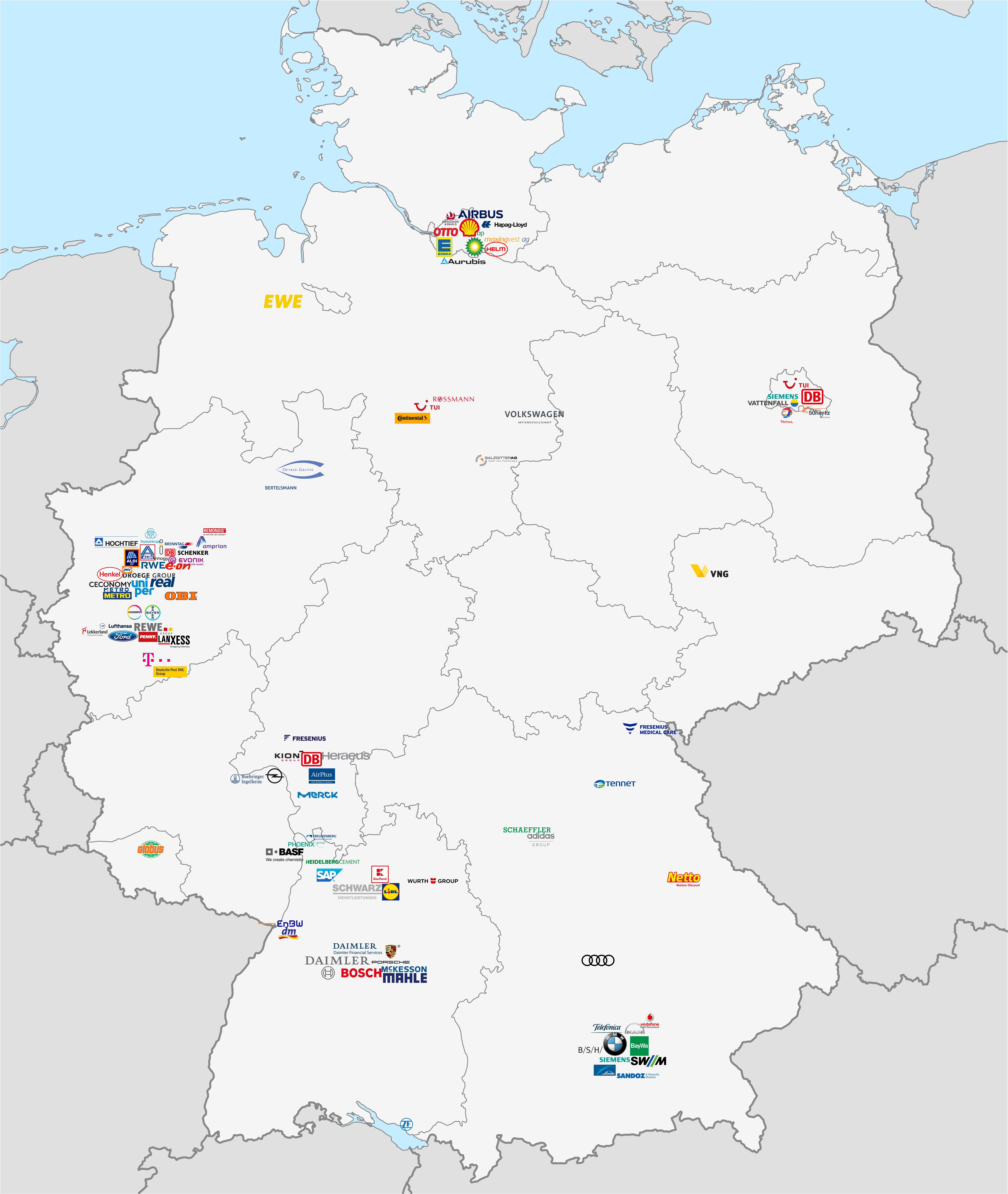 Karte der größten deutschen Unternehmen r/de