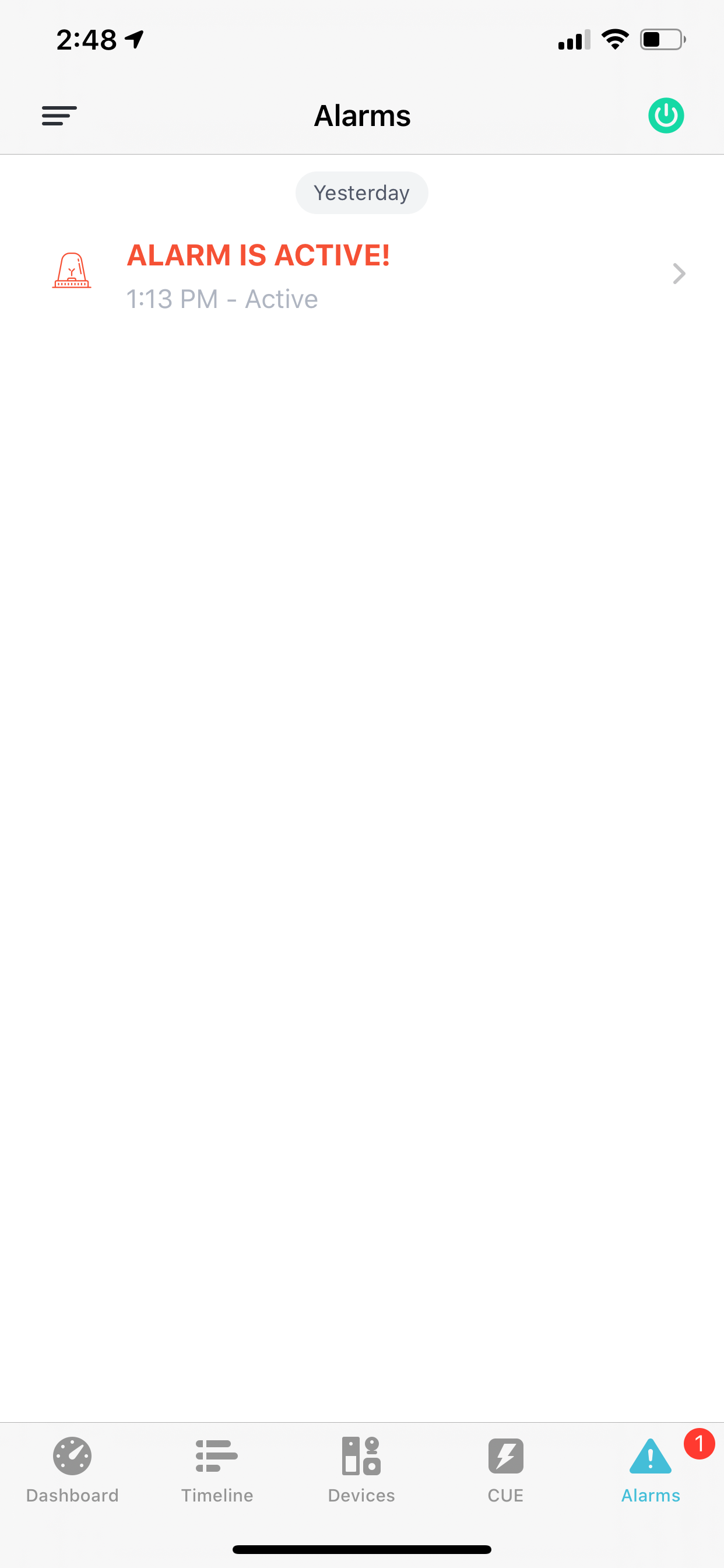 Is there a better way to turn off the/delete an active alarm on mobile