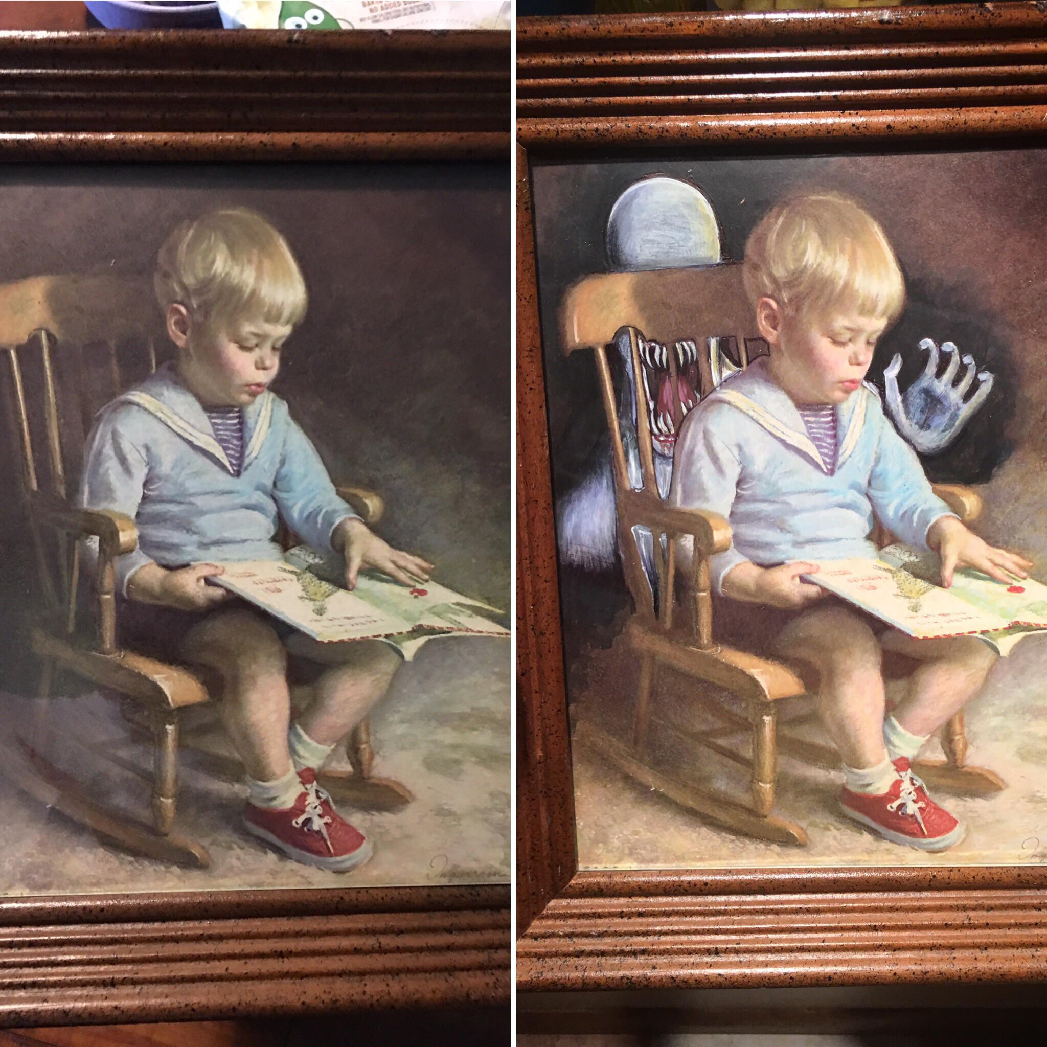 I gave this thriftstore painting a spooky makeover for Spooktober! r