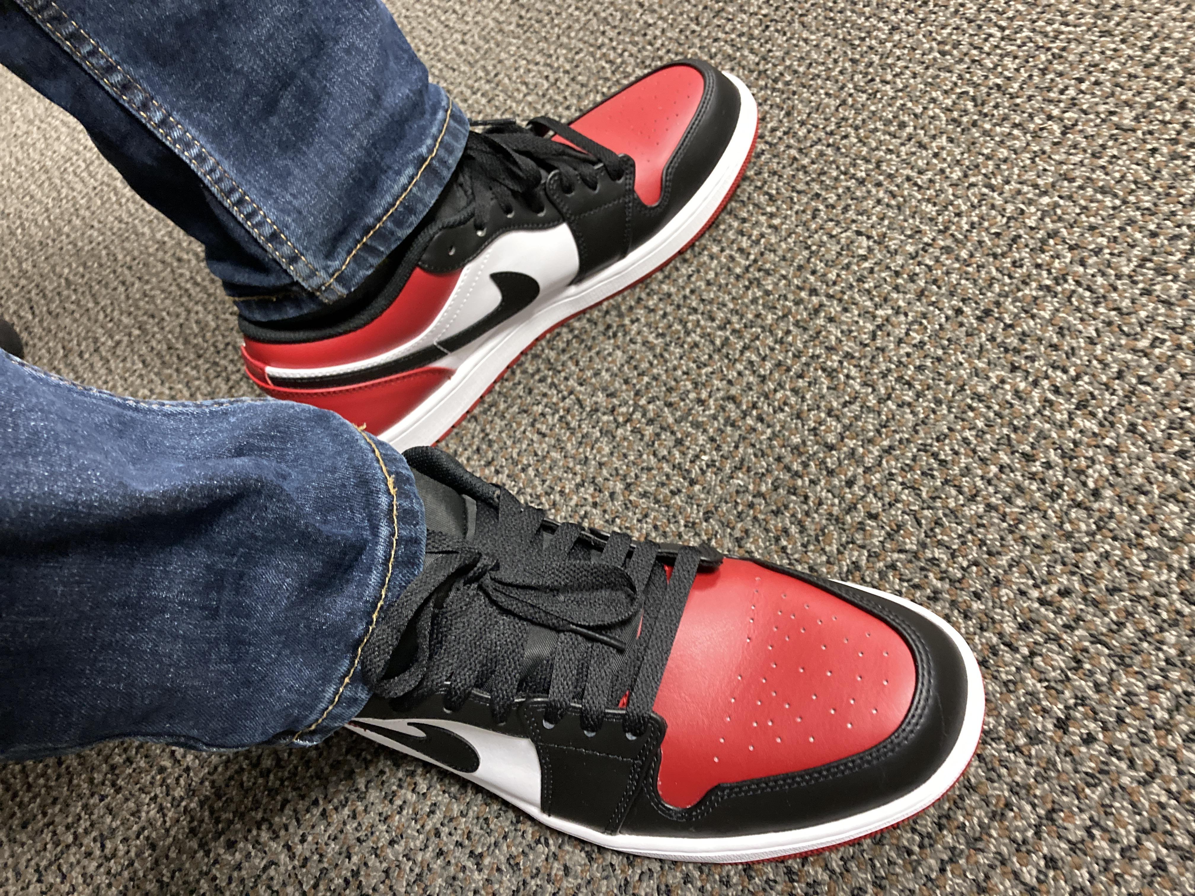 Got the Bred toes as my first AJ1 lows r/Sneakers